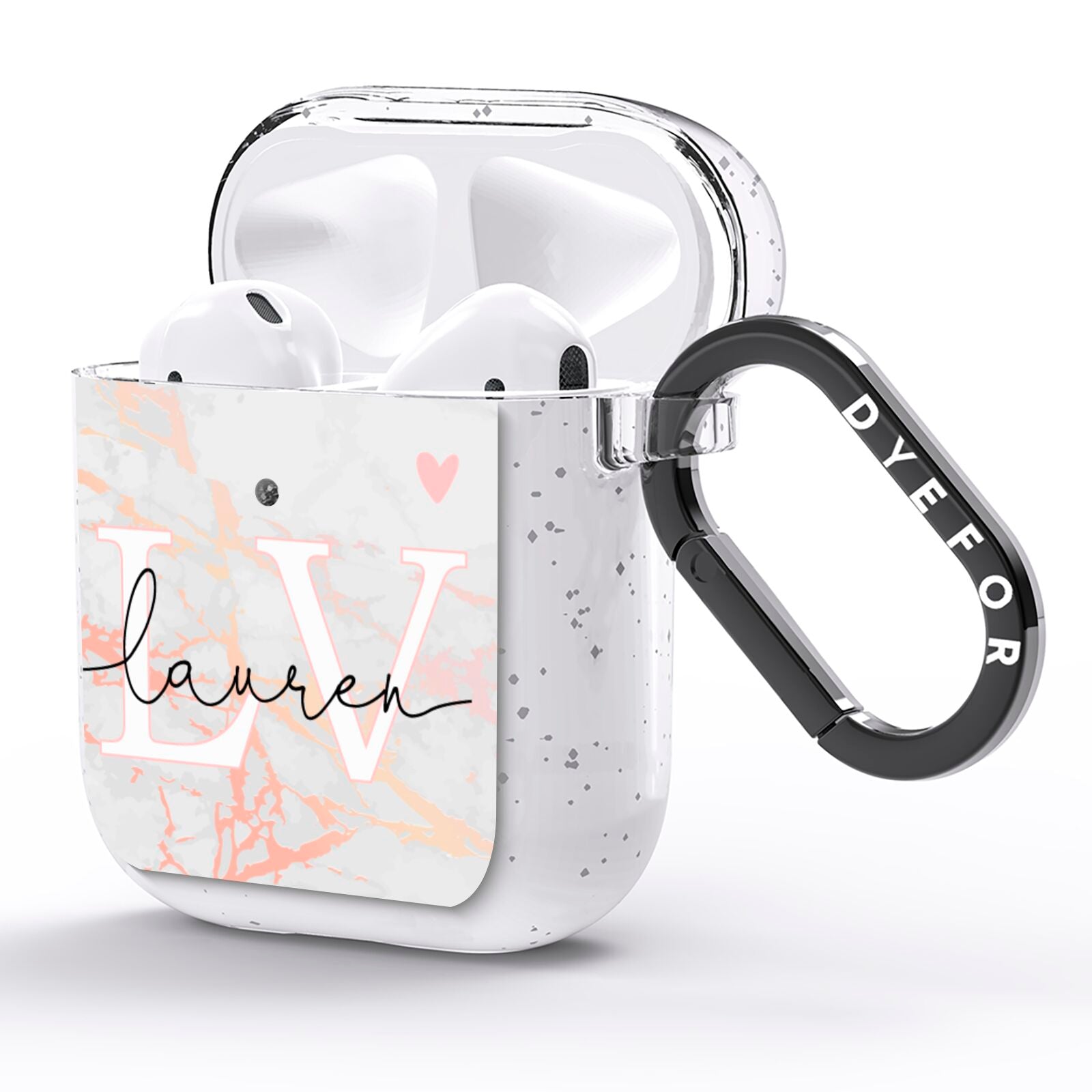 Personalised Initial Pink Marble AirPods Glitter Case Side Image