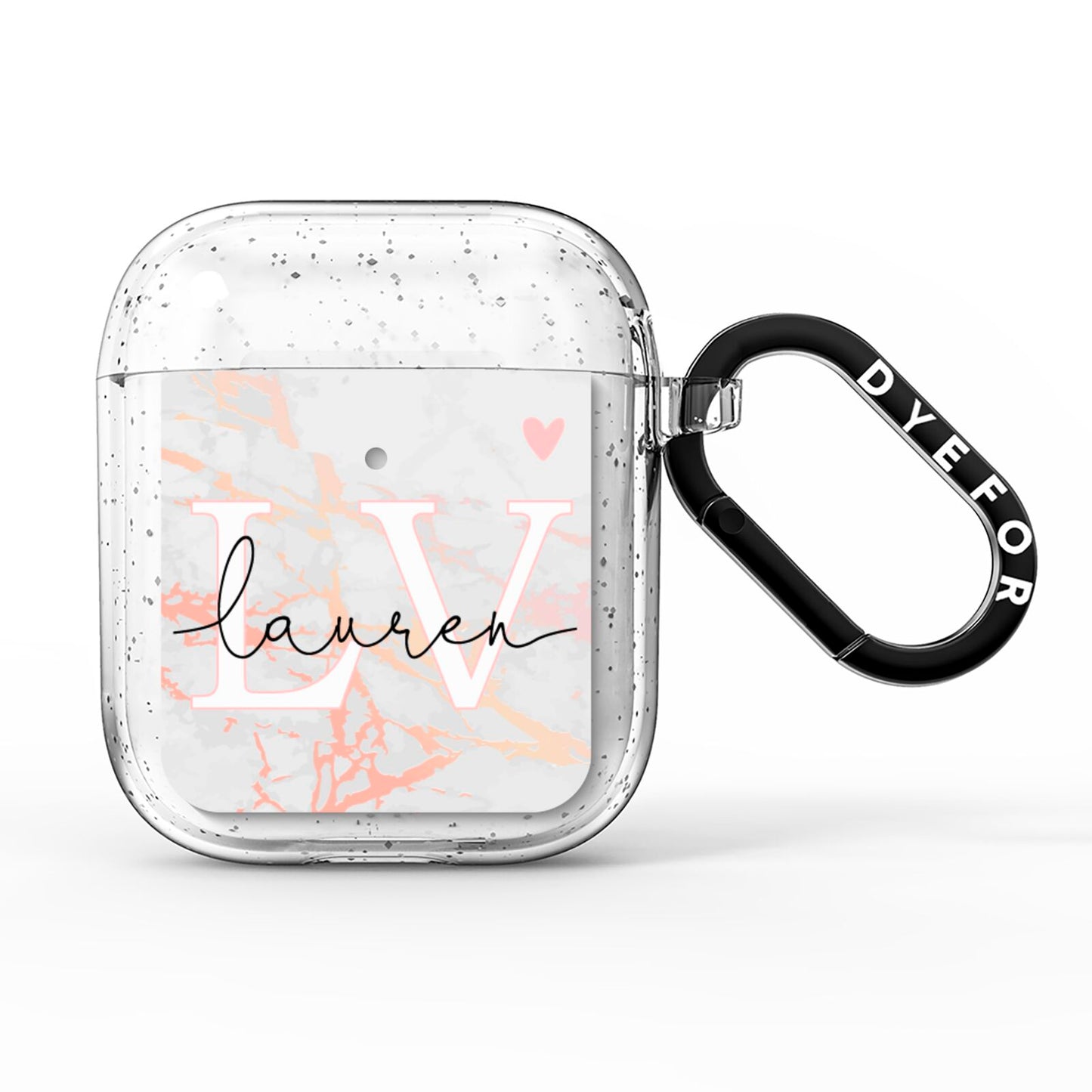 Personalised Initial Pink Marble AirPods Glitter Case