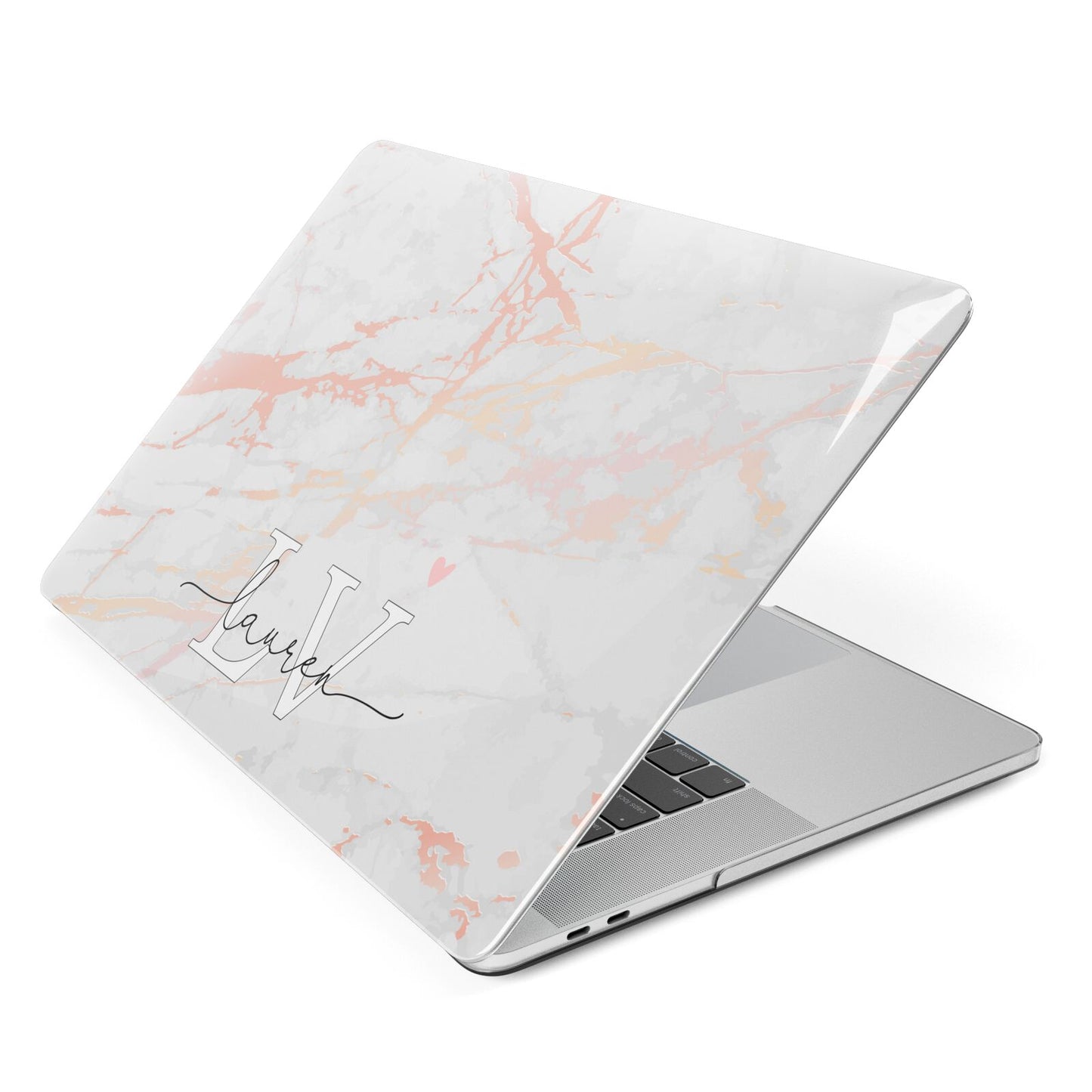 Personalised Initial Pink Marble Apple MacBook Case Side View