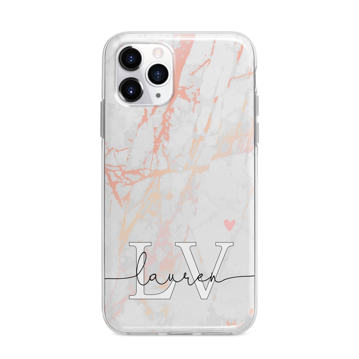 Personalised Initial Pink Marble Apple iPhone 11 Pro Max in Silver with Bumper Case