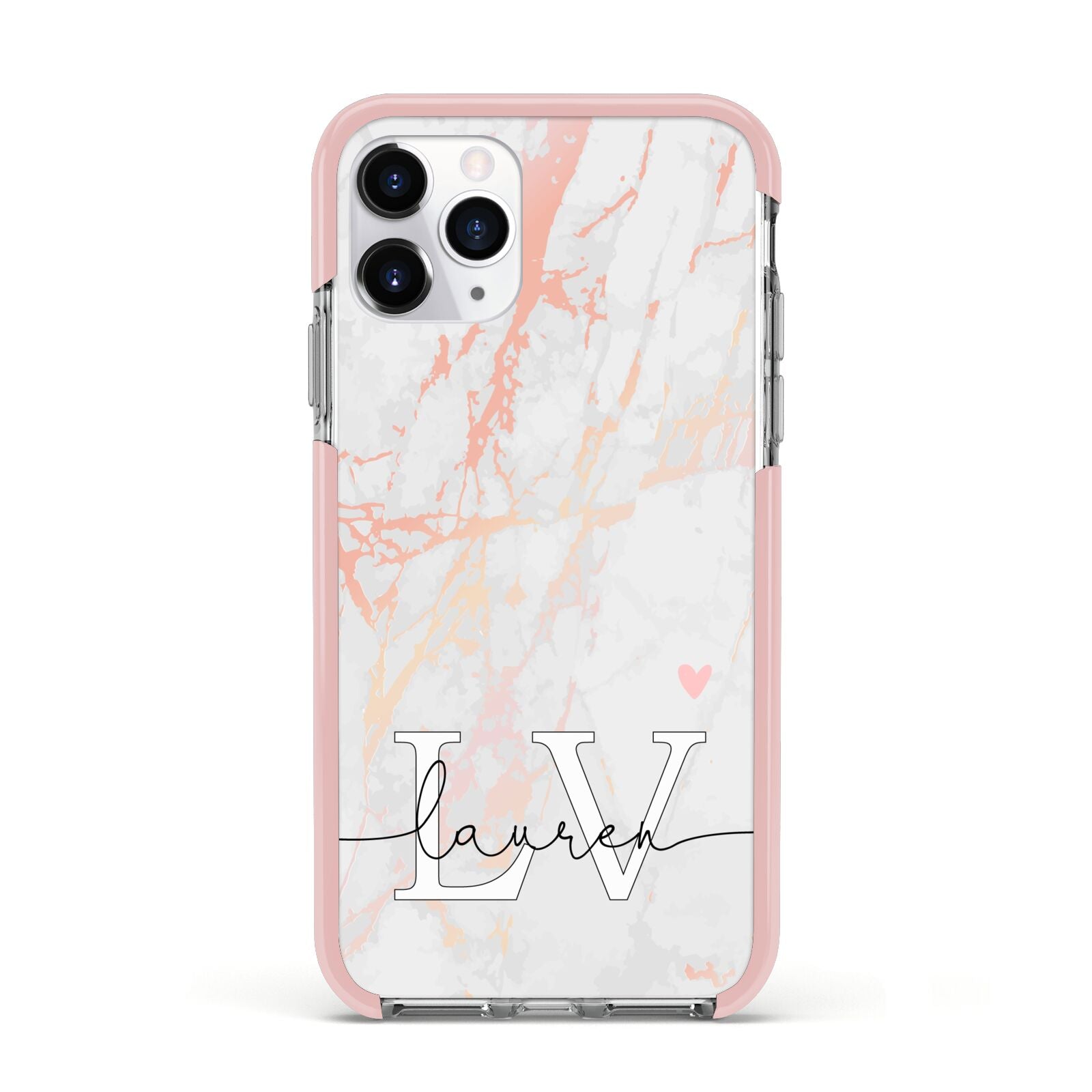 Personalised Initial Pink Marble Apple iPhone 11 Pro in Silver with Pink Impact Case