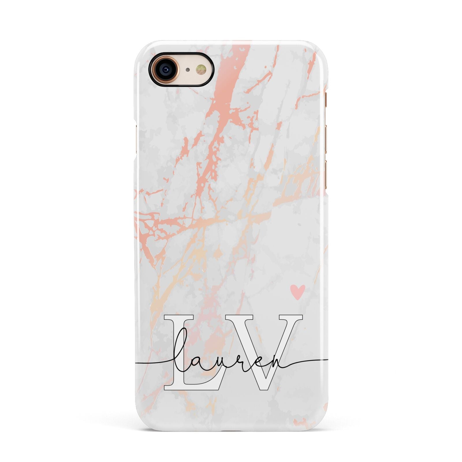Personalised Initial Pink Marble Apple iPhone 7 8 3D Snap Case