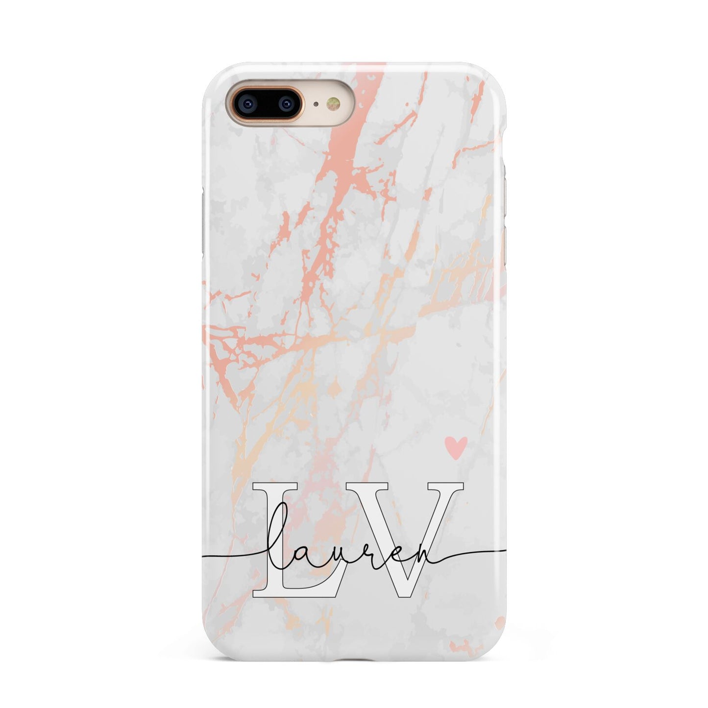 Personalised Initial Pink Marble Apple iPhone 7 8 Plus 3D Tough Case