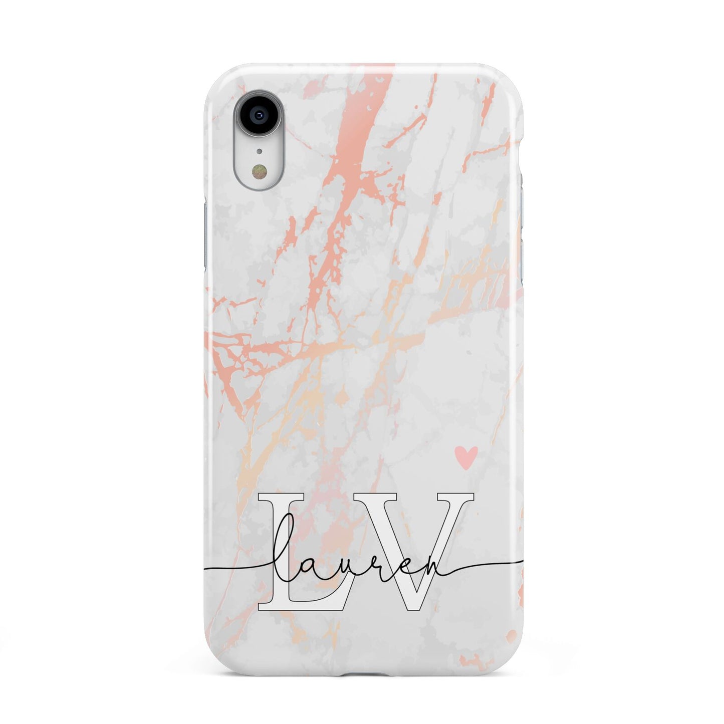 Personalised Initial Pink Marble Apple iPhone XR White 3D Tough Case