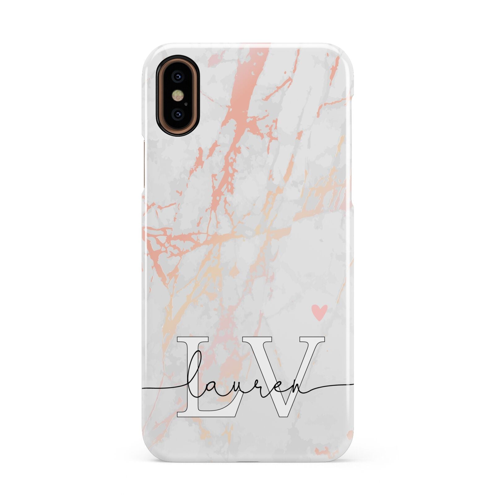 Personalised Initial Pink Marble Apple iPhone XS 3D Snap Case