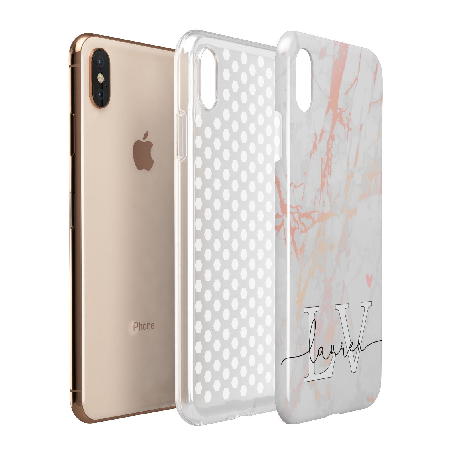 Personalised Initial Pink Marble Apple iPhone Xs Max 3D Tough Case Expanded View