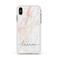 Personalised Initial Pink Marble Apple iPhone Xs Max Impact Case White Edge on Gold Phone