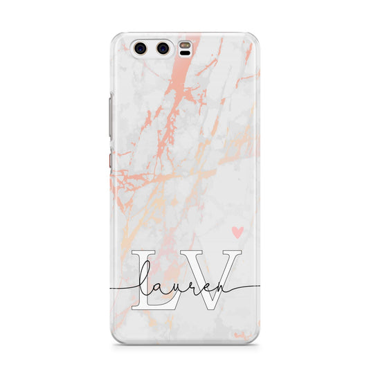 Personalised Initial Pink Marble Huawei P10 Phone Case