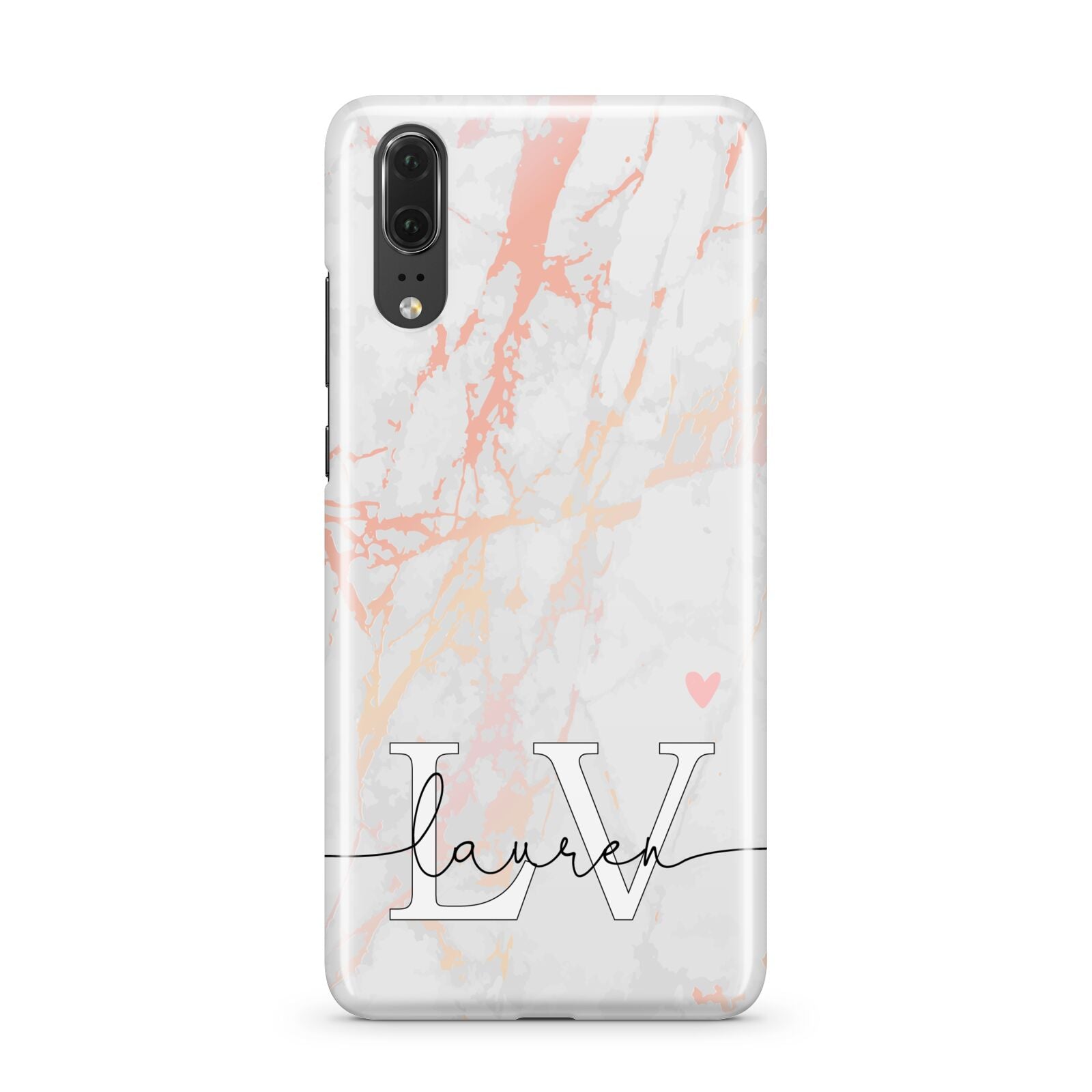 Personalised Initial Pink Marble Huawei P20 Phone Case