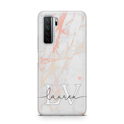 Personalised Initial Pink Marble Huawei P40 Lite 5G Phone Case