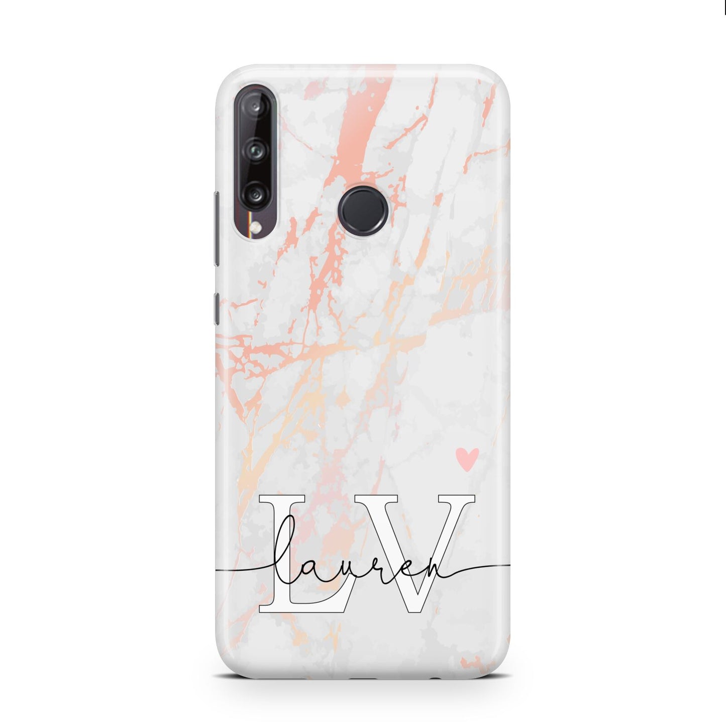 Personalised Initial Pink Marble Huawei P40 Lite E Phone Case