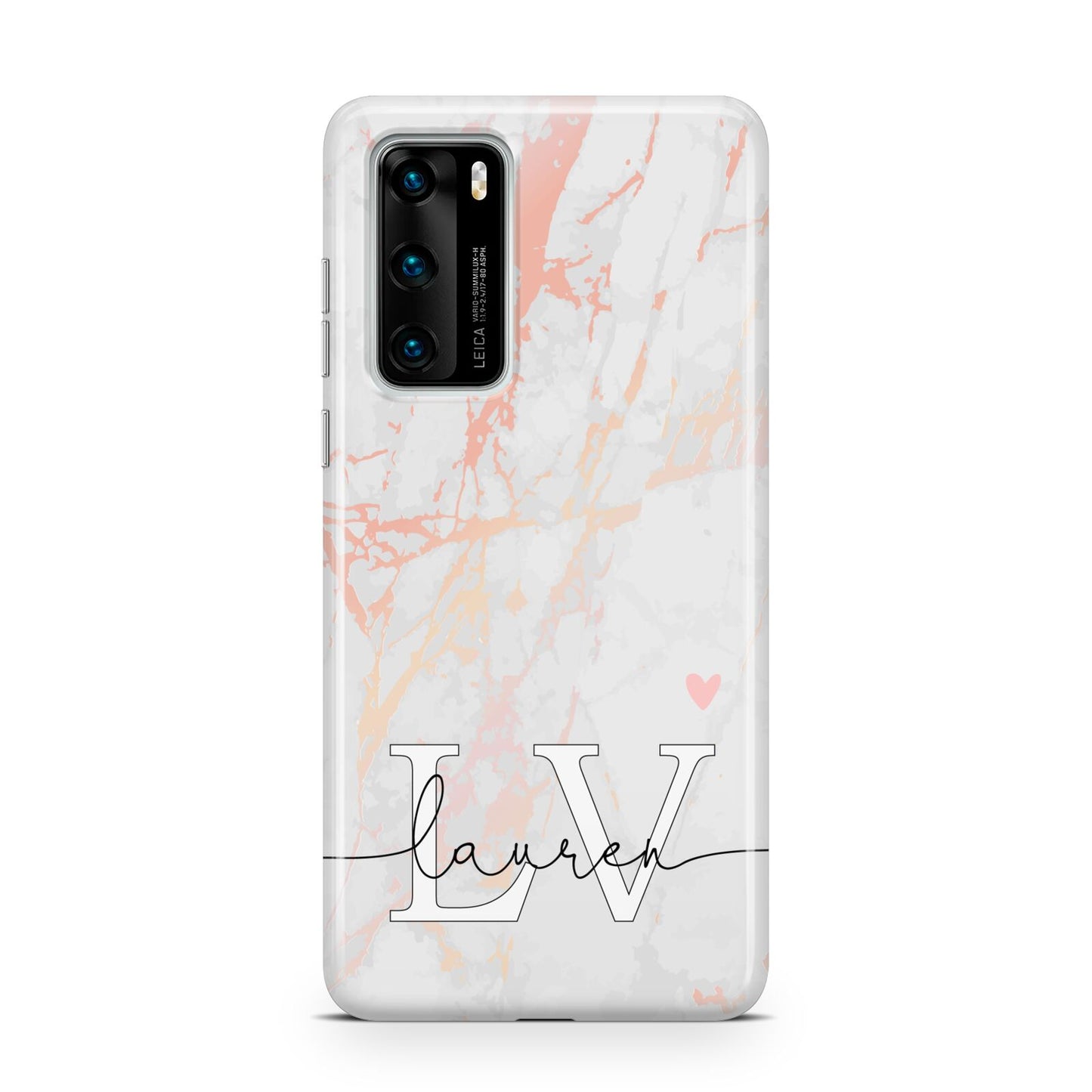 Personalised Initial Pink Marble Huawei P40 Phone Case