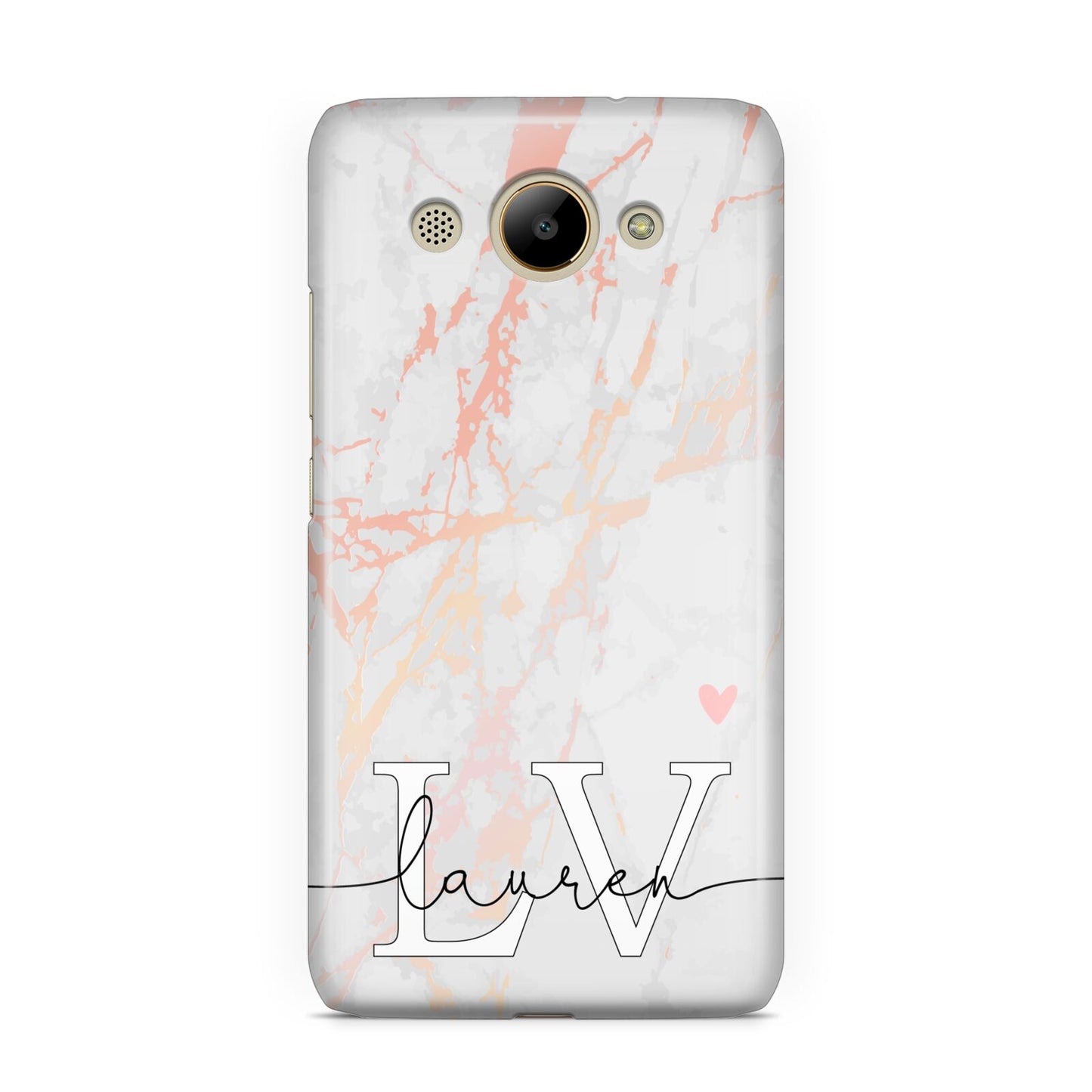 Personalised Initial Pink Marble Huawei Y3 2017