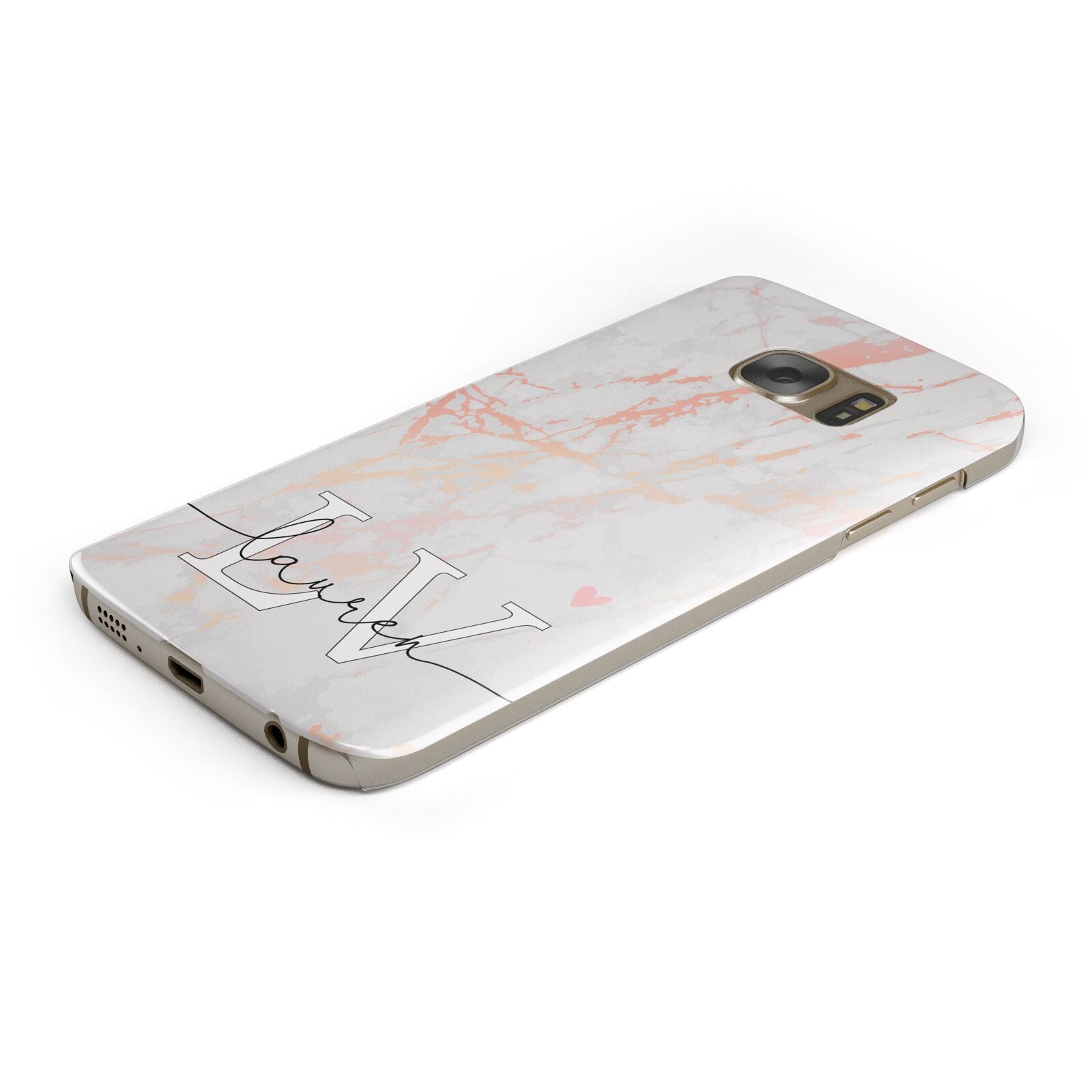 Personalised Initial Pink Marble Protective Samsung Galaxy Case Angled Image