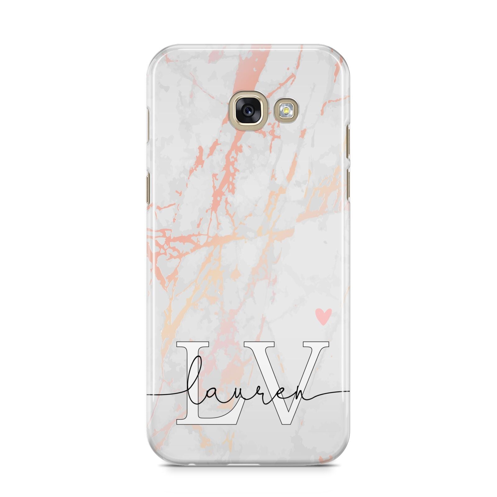 Personalised Initial Pink Marble Samsung Galaxy A5 2017 Case on gold phone