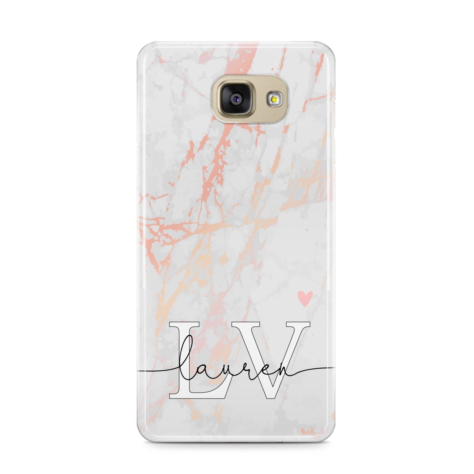 Personalised Initial Pink Marble Samsung Galaxy A9 2016 Case on gold phone