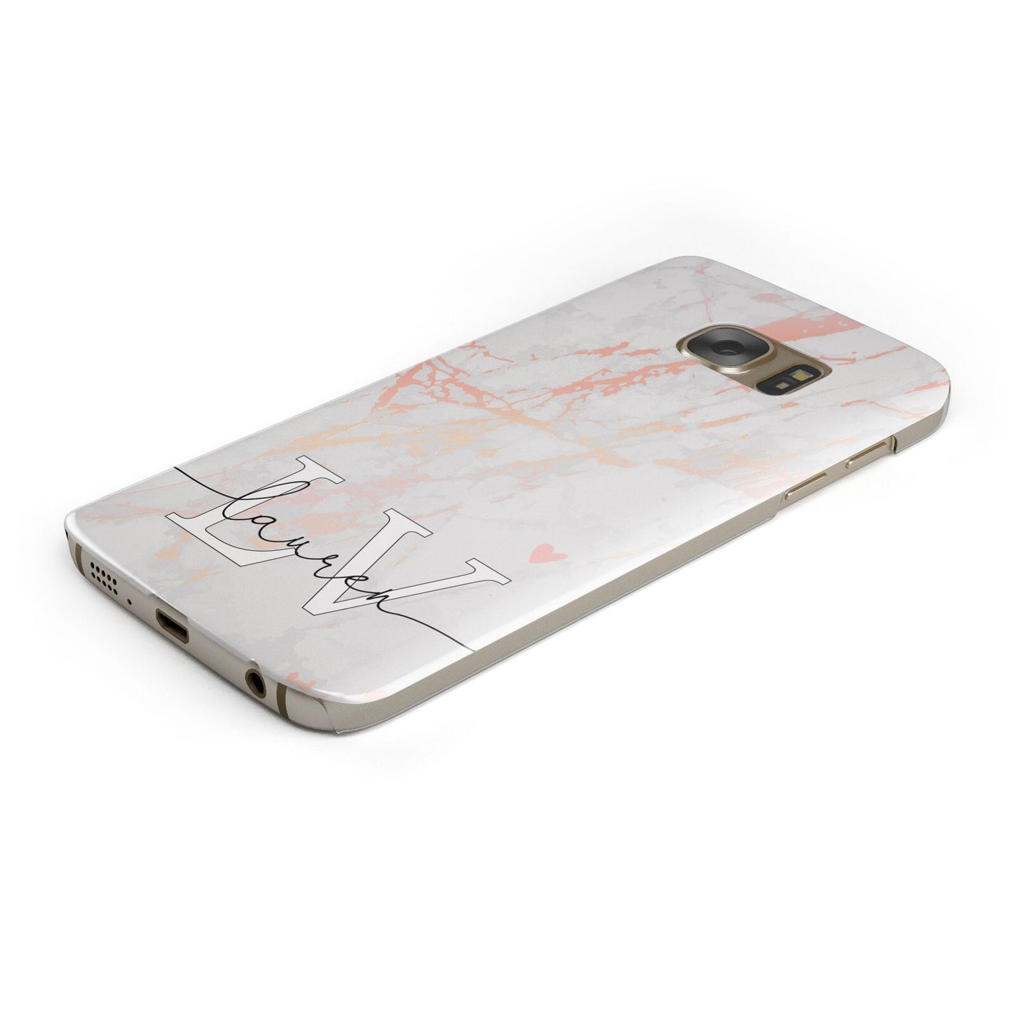 Personalised Initial Pink Marble Samsung Galaxy Case Bottom Cutout