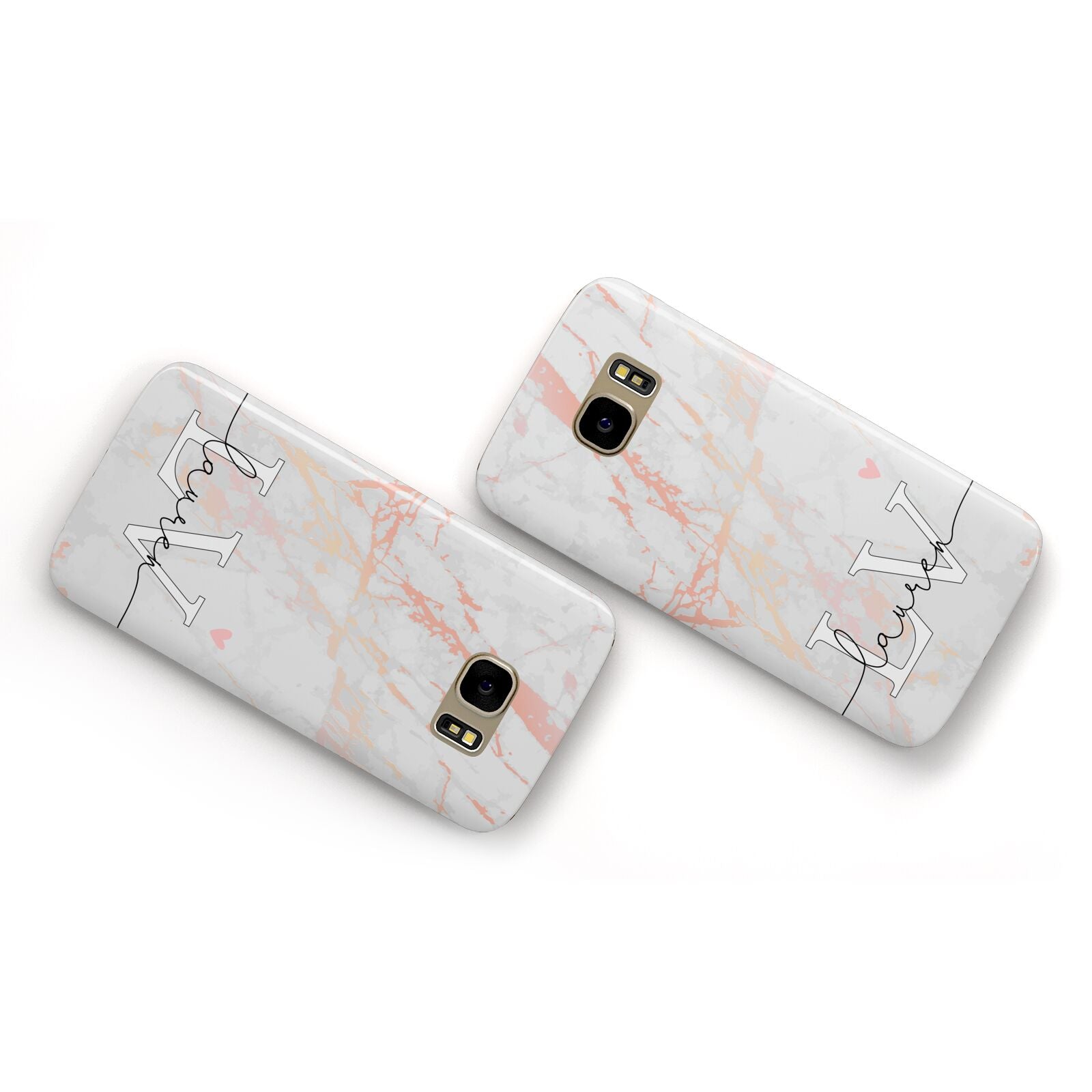 Personalised Initial Pink Marble Samsung Galaxy Case Flat Overview