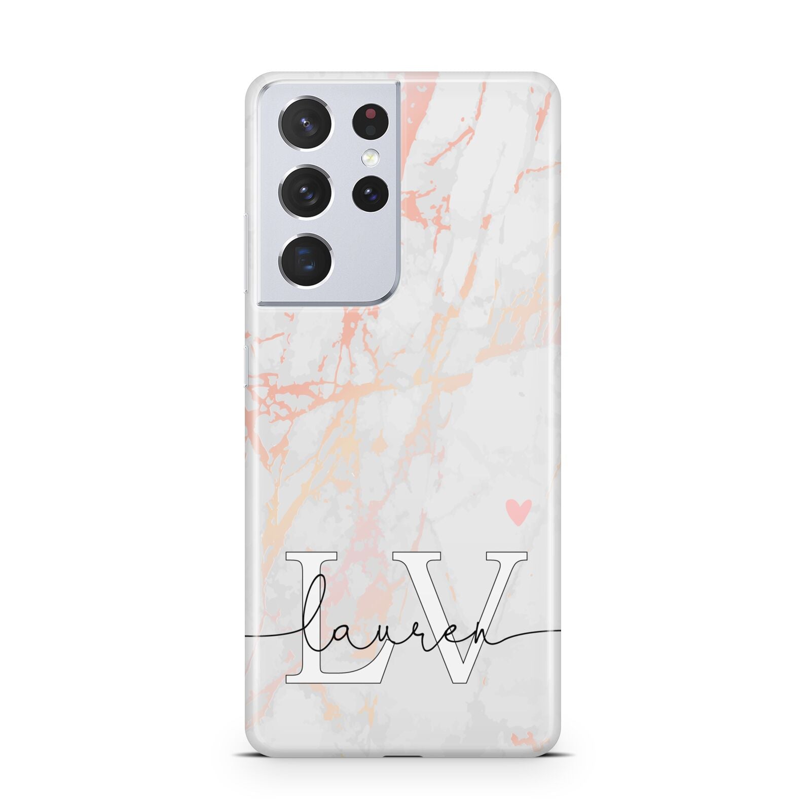 Personalised Initial Pink Marble Samsung S21 Ultra Case