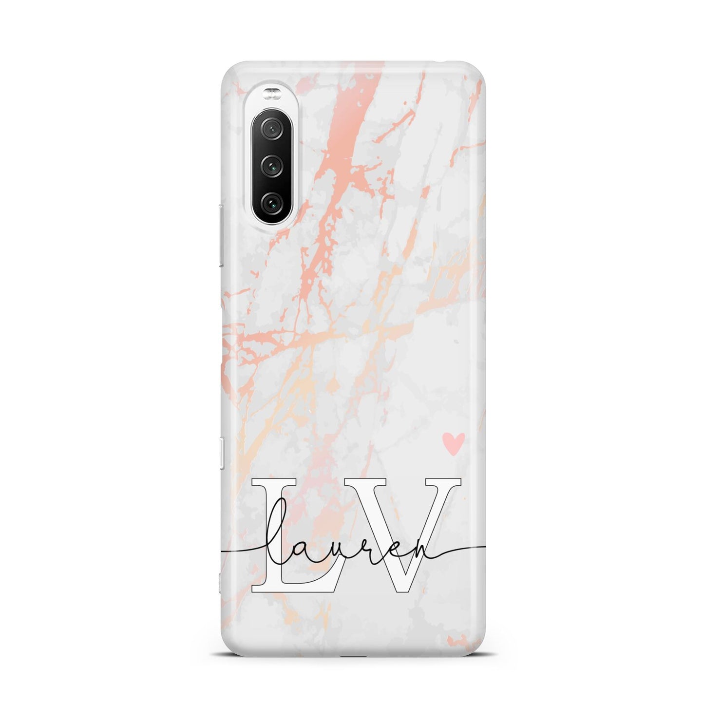 Personalised Initial Pink Marble Sony Xperia 10 III Case