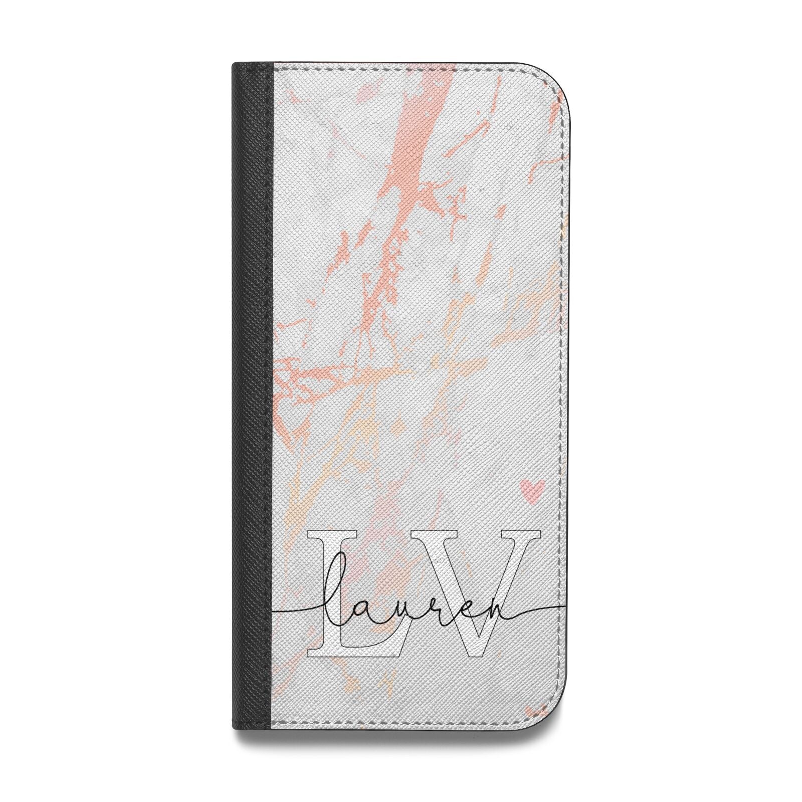 Personalised Initial Pink Marble Vegan Leather Flip iPhone Case