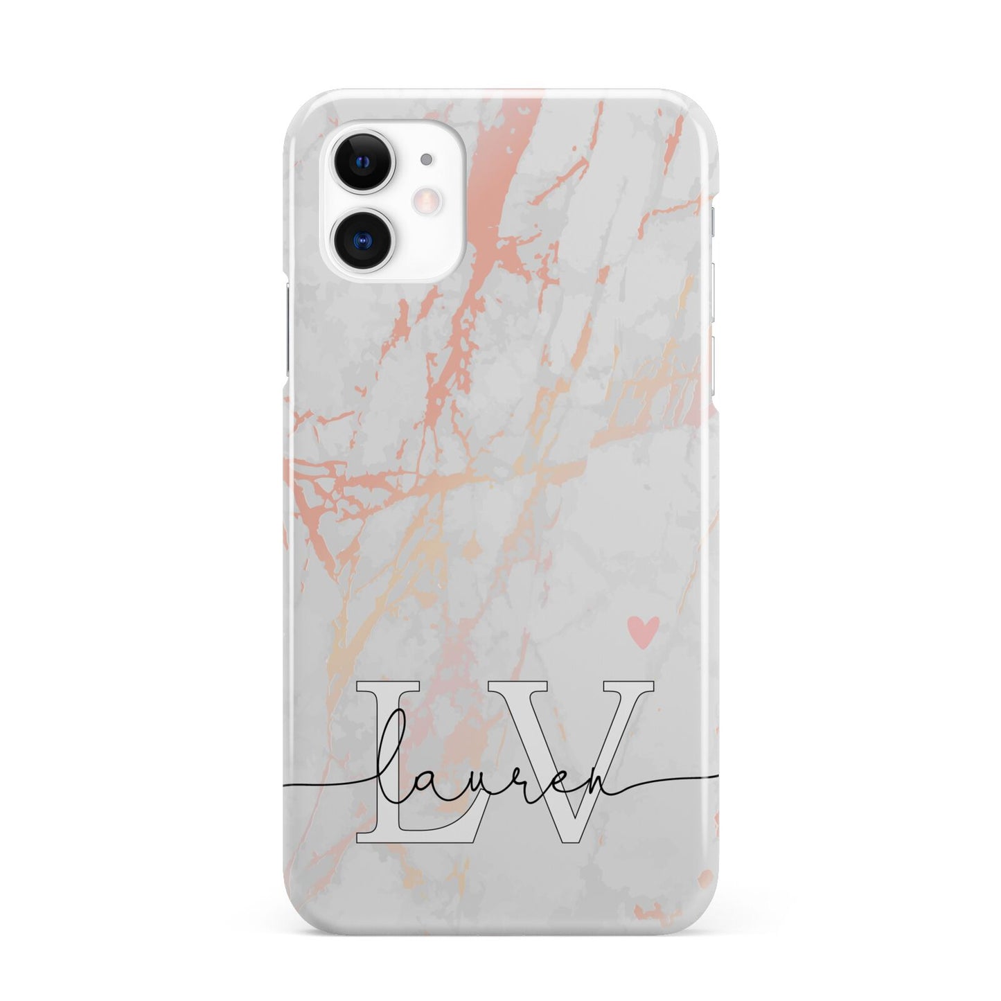 Personalised Initial Pink Marble iPhone 11 3D Snap Case