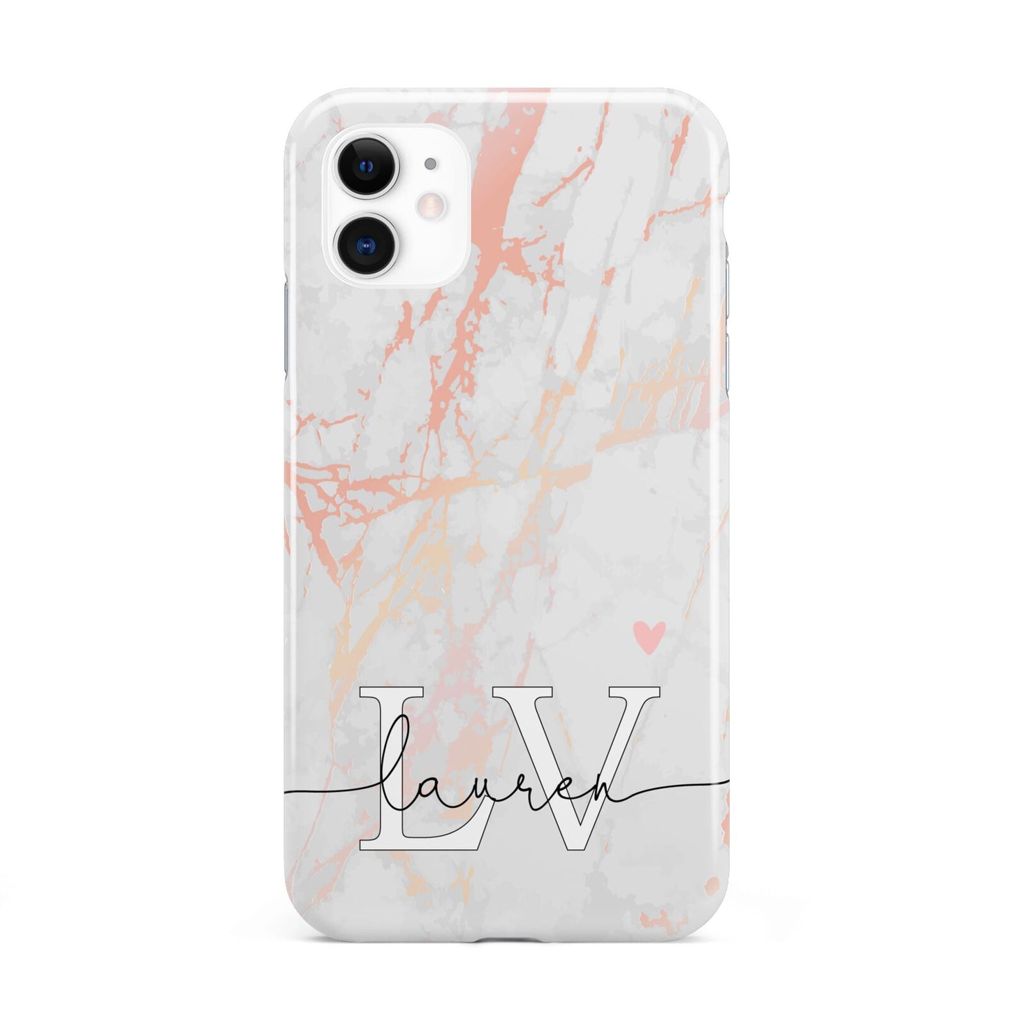 Personalised Initial Pink Marble iPhone 11 3D Tough Case