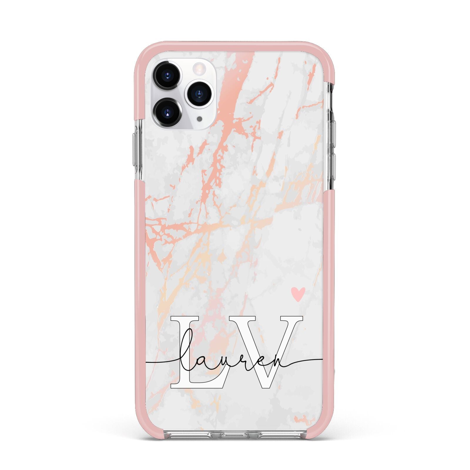 Personalised Initial Pink Marble iPhone 11 Pro Max Impact Pink Edge Case
