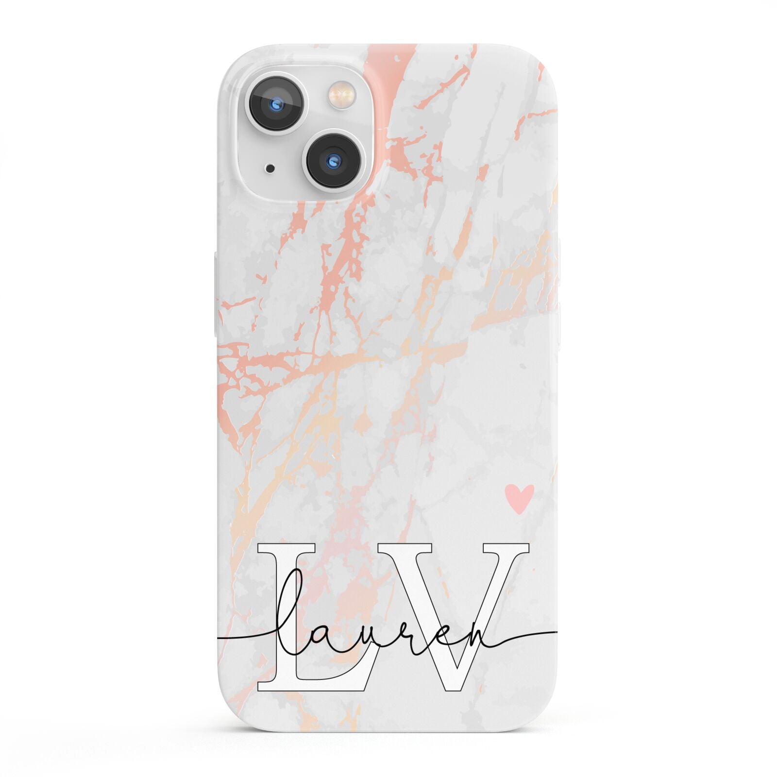 Personalised Initial Pink Marble iPhone 13 Full Wrap 3D Snap Case