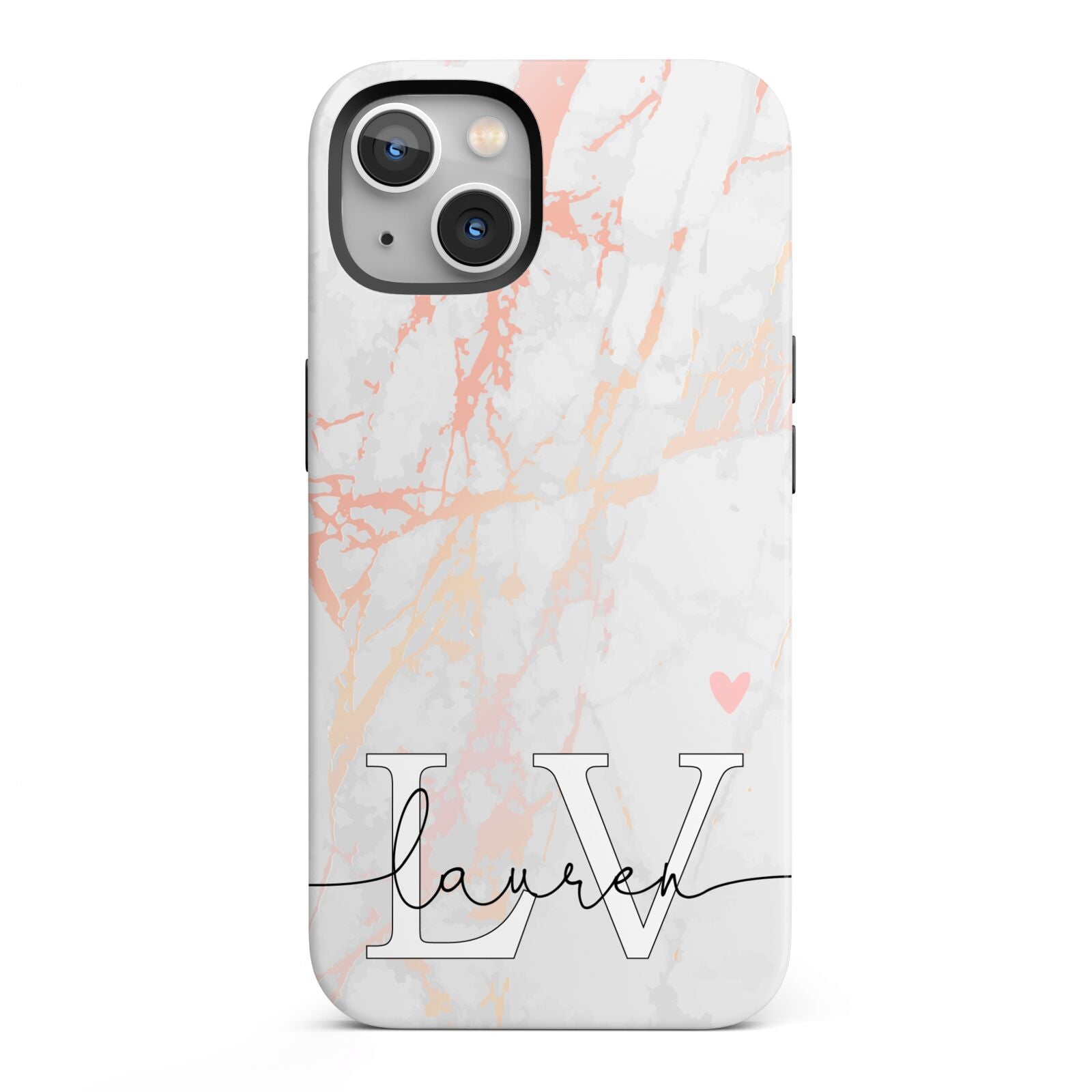 Personalised Initial Pink Marble iPhone 13 Full Wrap 3D Tough Case