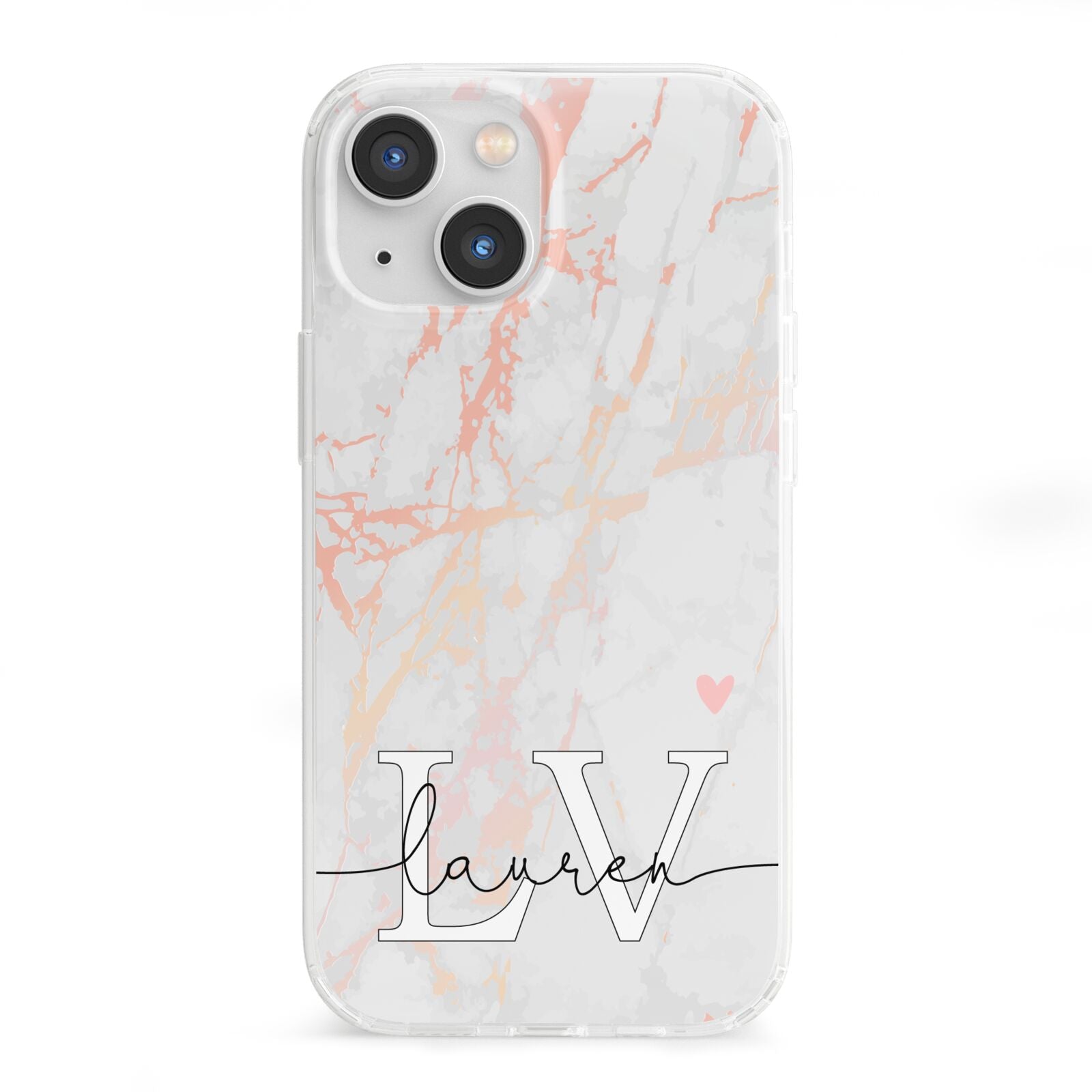 Personalised Initial Pink Marble iPhone 13 Mini Clear Bumper Case