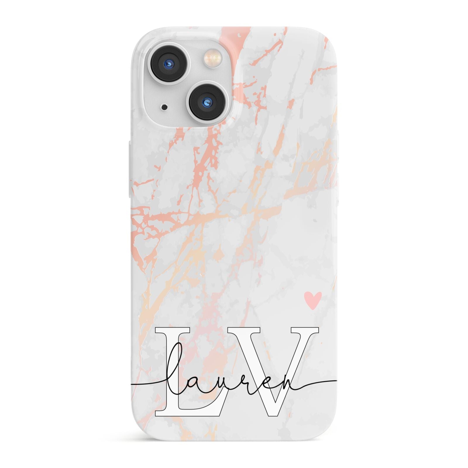 Personalised Initial Pink Marble iPhone 13 Mini Full Wrap 3D Snap Case
