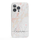 Personalised Initial Pink Marble iPhone 13 Pro Clear Bumper Case