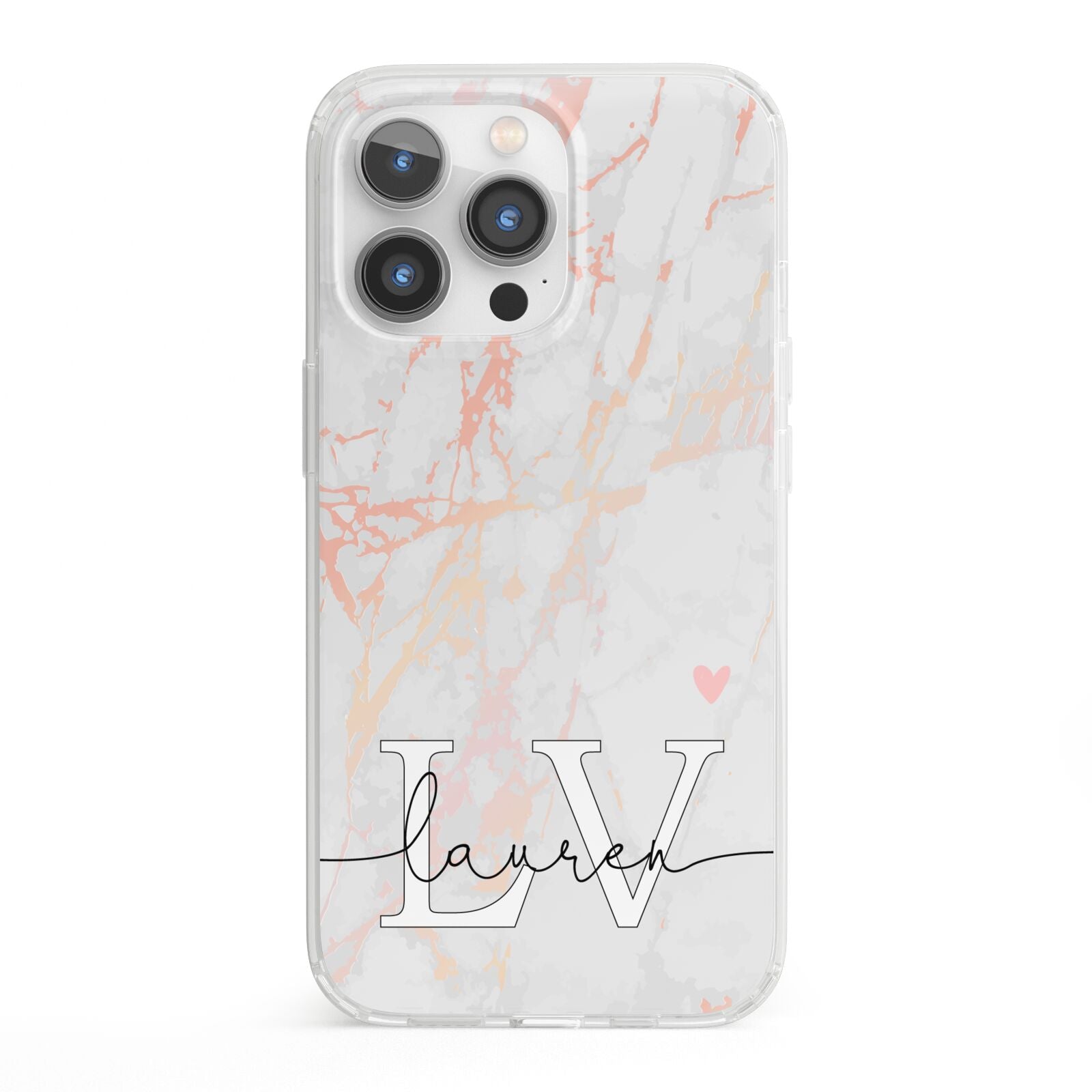 Personalised Initial Pink Marble iPhone 13 Pro Clear Bumper Case