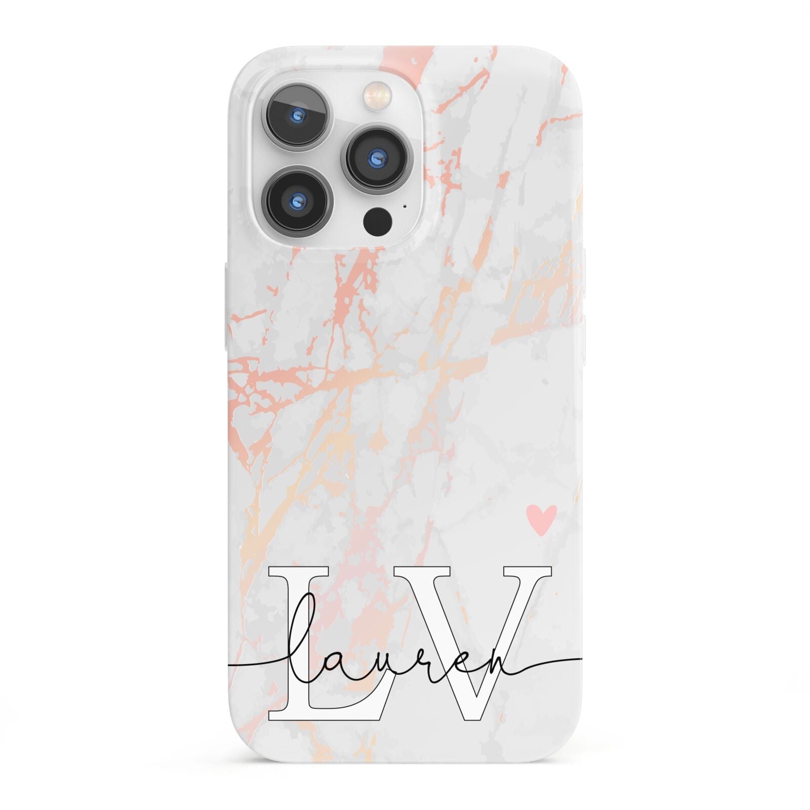 Personalised Initial Pink Marble iPhone 13 Pro Full Wrap 3D Snap Case