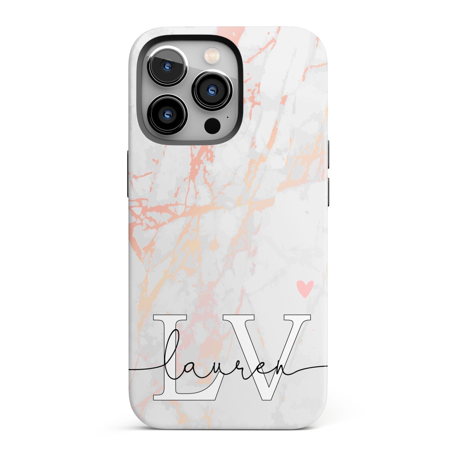 Personalised Initial Pink Marble iPhone 13 Pro Full Wrap 3D Tough Case