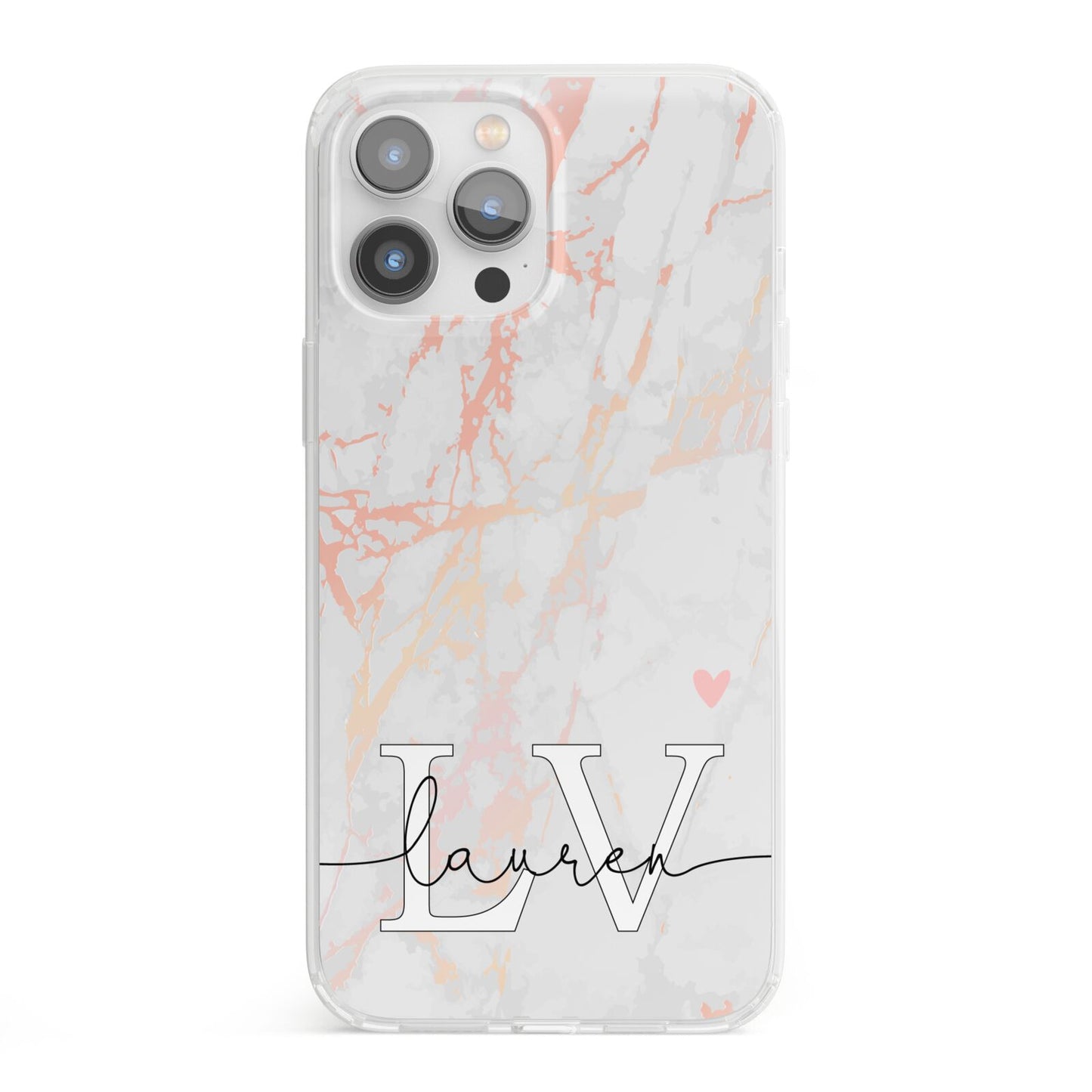 Personalised Initial Pink Marble iPhone 13 Pro Max Clear Bumper Case