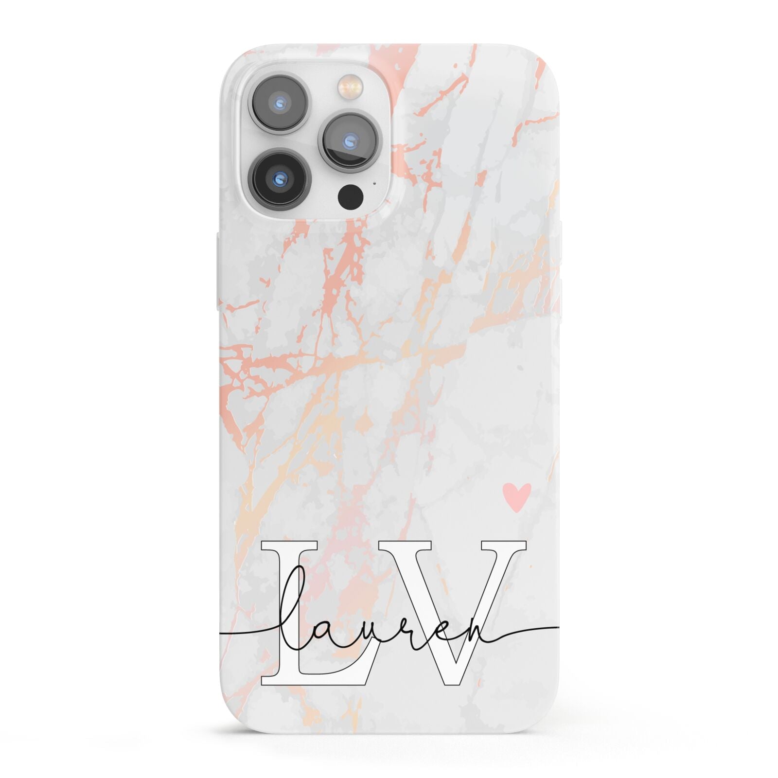 Personalised Initial Pink Marble iPhone 13 Pro Max Full Wrap 3D Snap Case