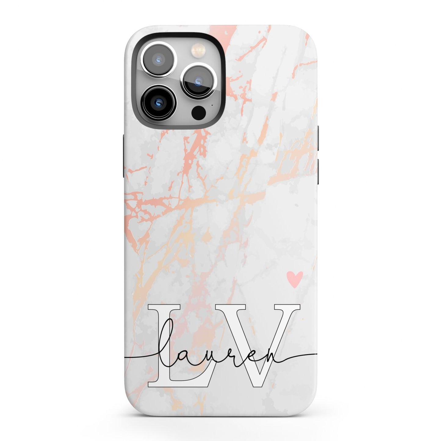 Personalised Initial Pink Marble iPhone 13 Pro Max Full Wrap 3D Tough Case