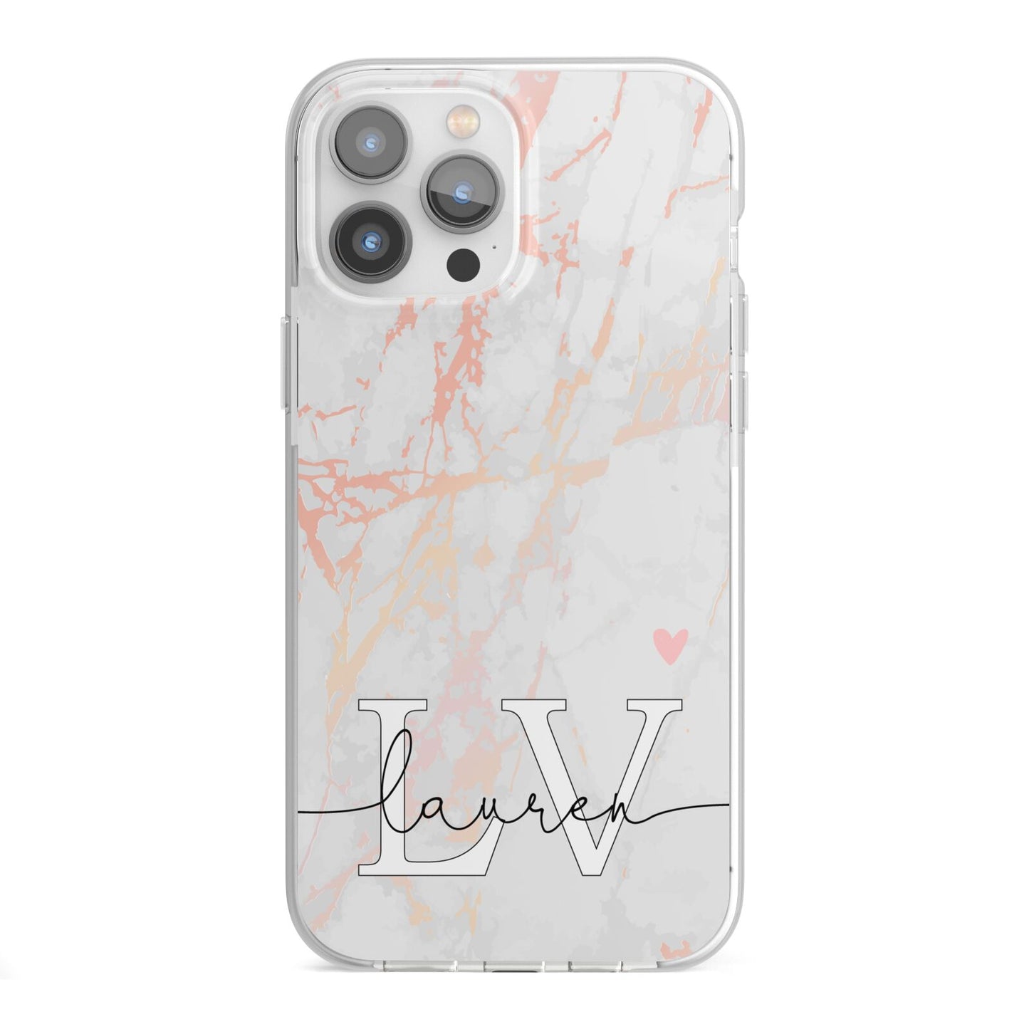 Personalised Initial Pink Marble iPhone 13 Pro Max TPU Impact Case with White Edges