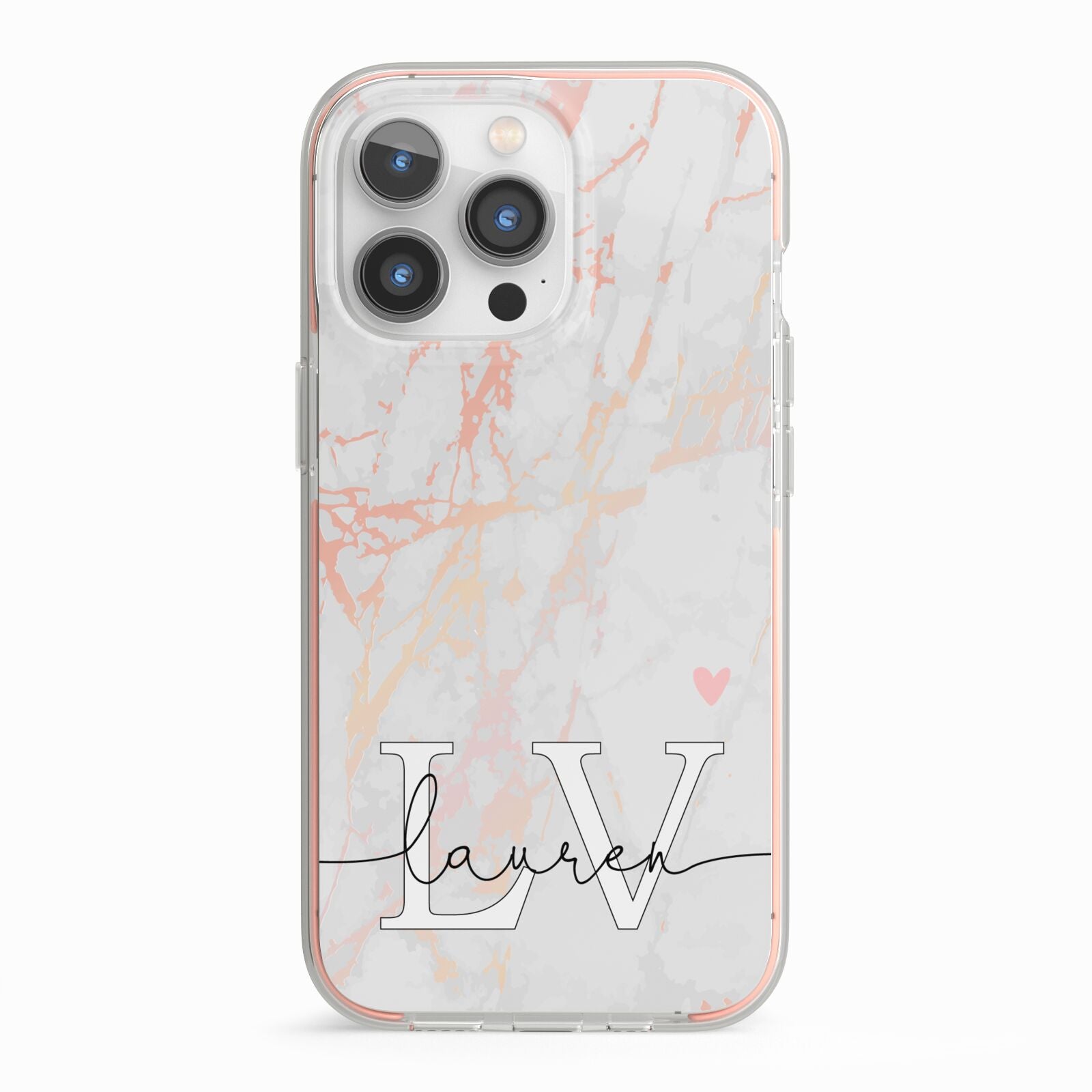 Personalised Initial Pink Marble iPhone 13 Pro TPU Impact Case with Pink Edges