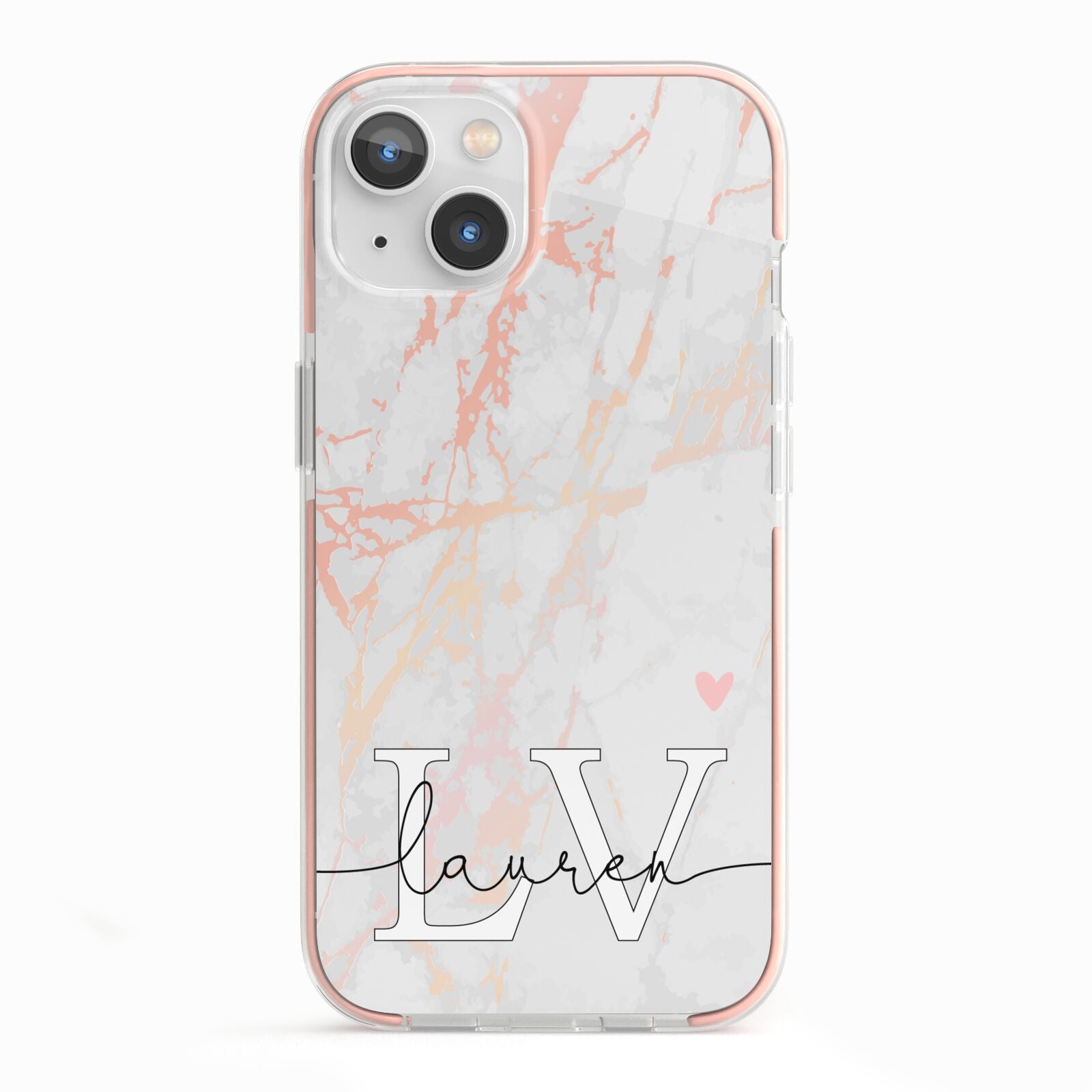 Personalised Initial Pink Marble iPhone 13 TPU Impact Case with Pink Edges