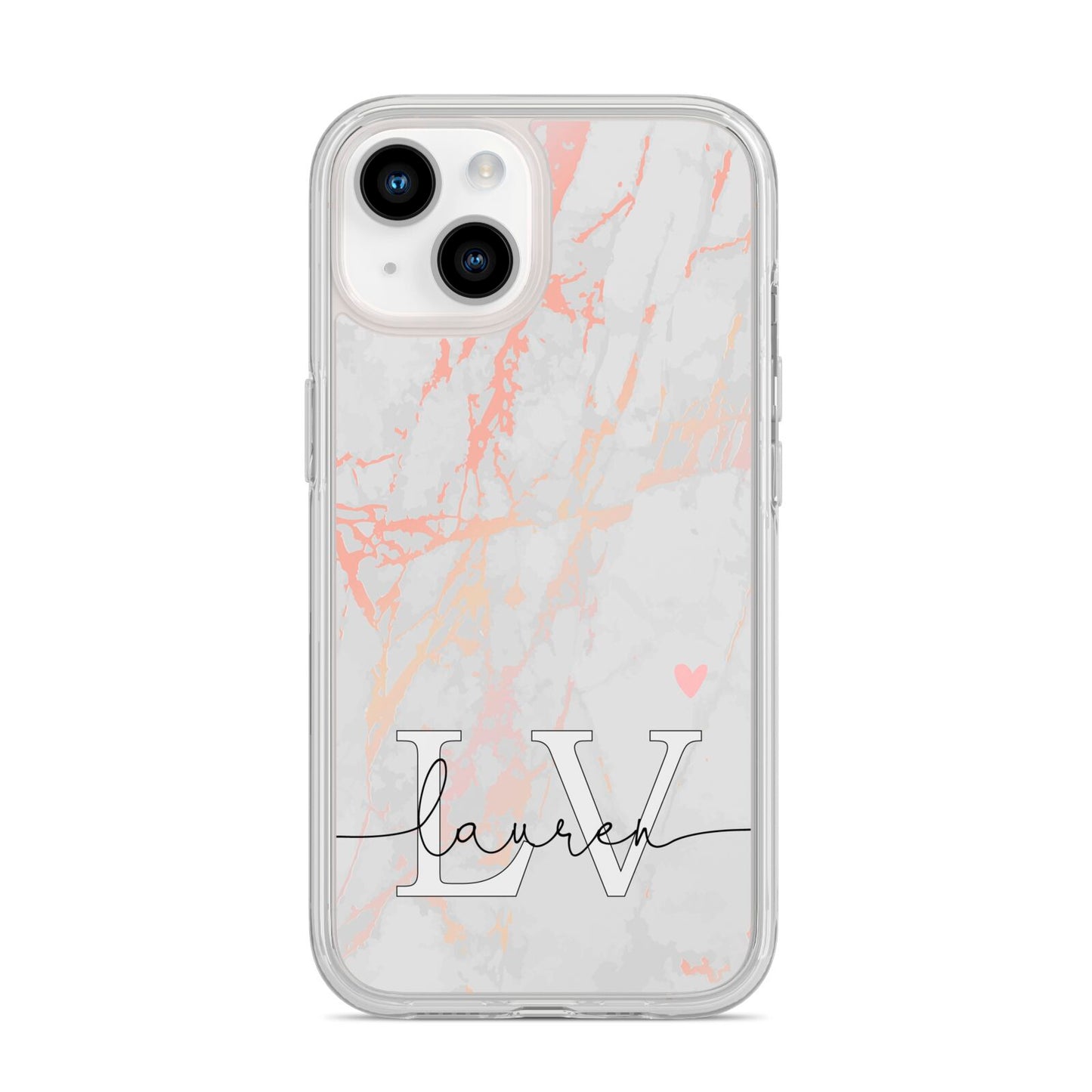 Personalised Initial Pink Marble iPhone 14 Clear Tough Case Starlight
