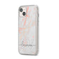Personalised Initial Pink Marble iPhone 14 Plus Clear Tough Case Starlight Angled Image