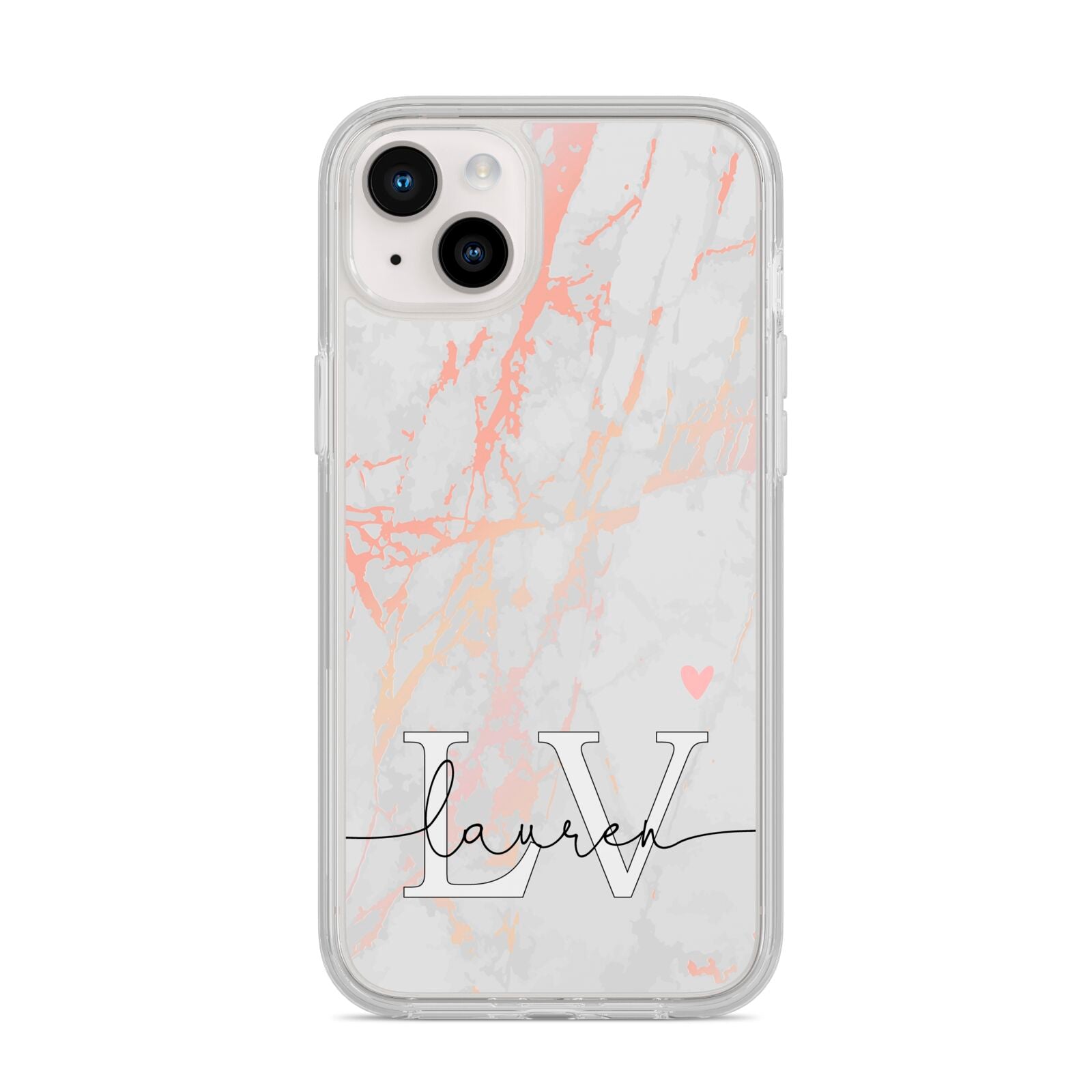Personalised Initial Pink Marble iPhone 14 Plus Clear Tough Case Starlight