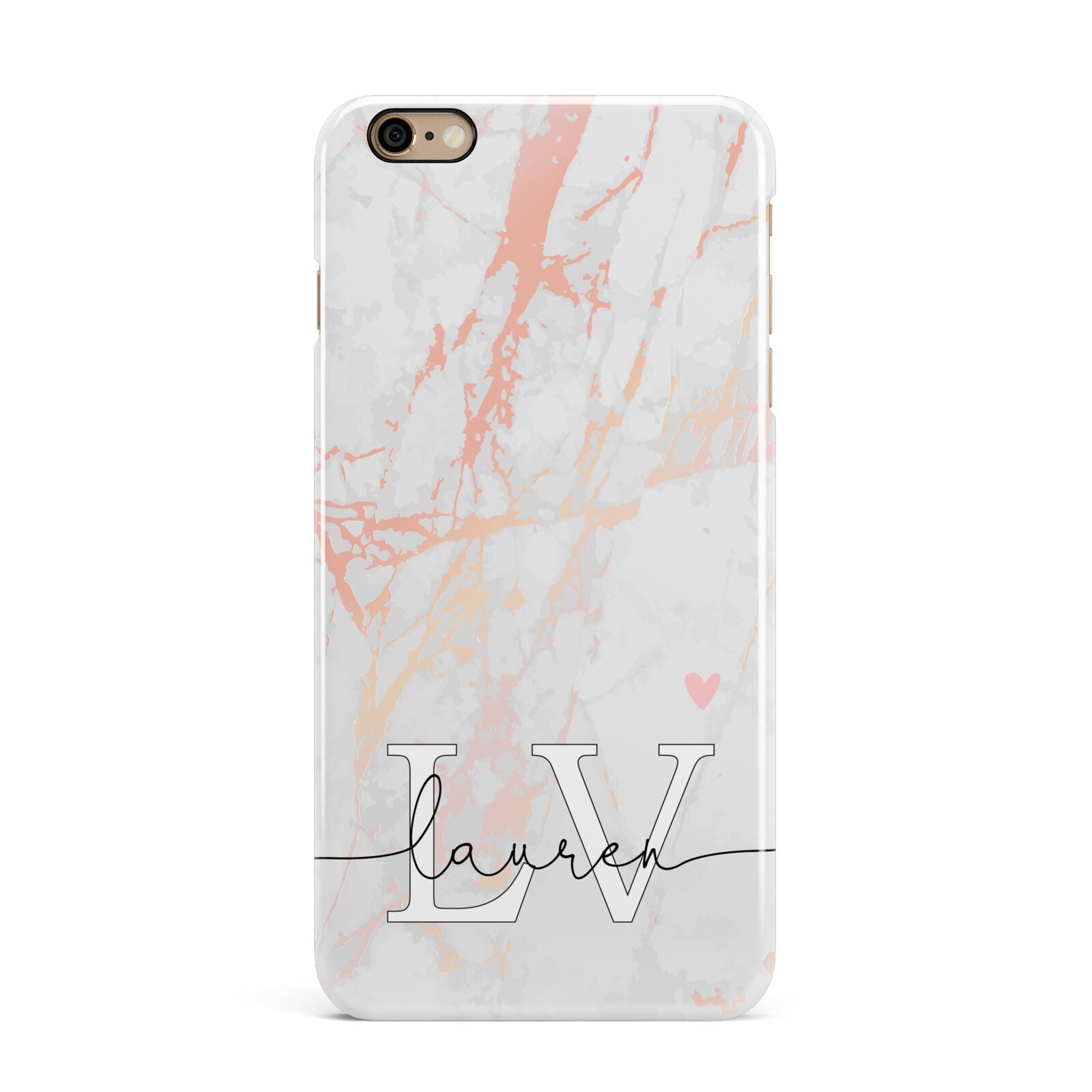 Personalised Initial Pink Marble iPhone 6 Plus 3D Snap Case on Gold Phone