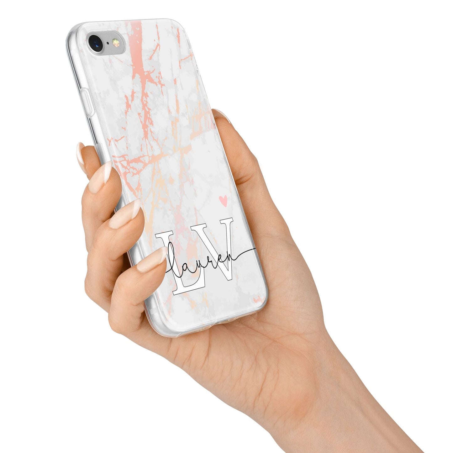 Personalised Initial Pink Marble iPhone 7 Bumper Case on Silver iPhone Alternative Image