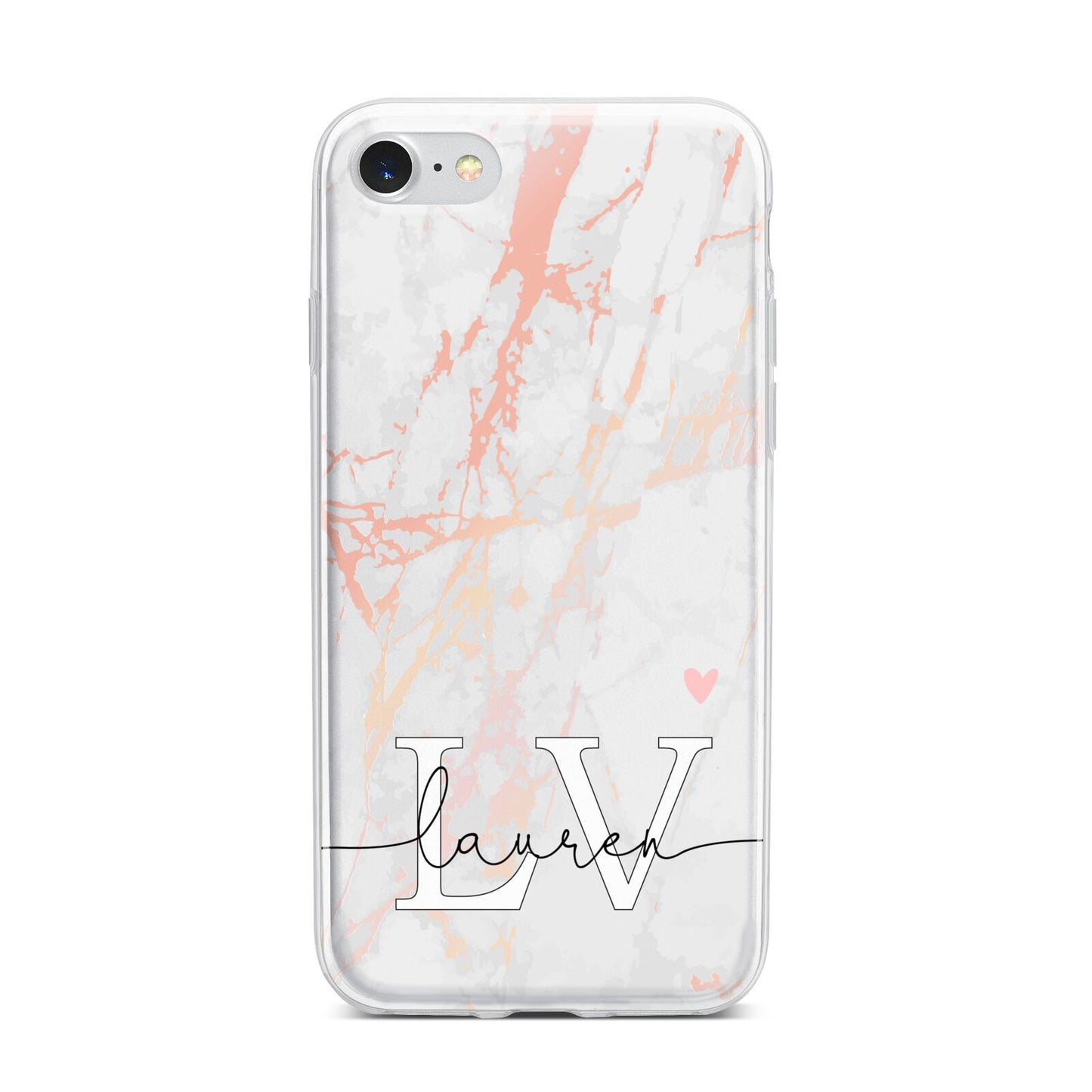 Personalised Initial Pink Marble iPhone 7 Bumper Case on Silver iPhone