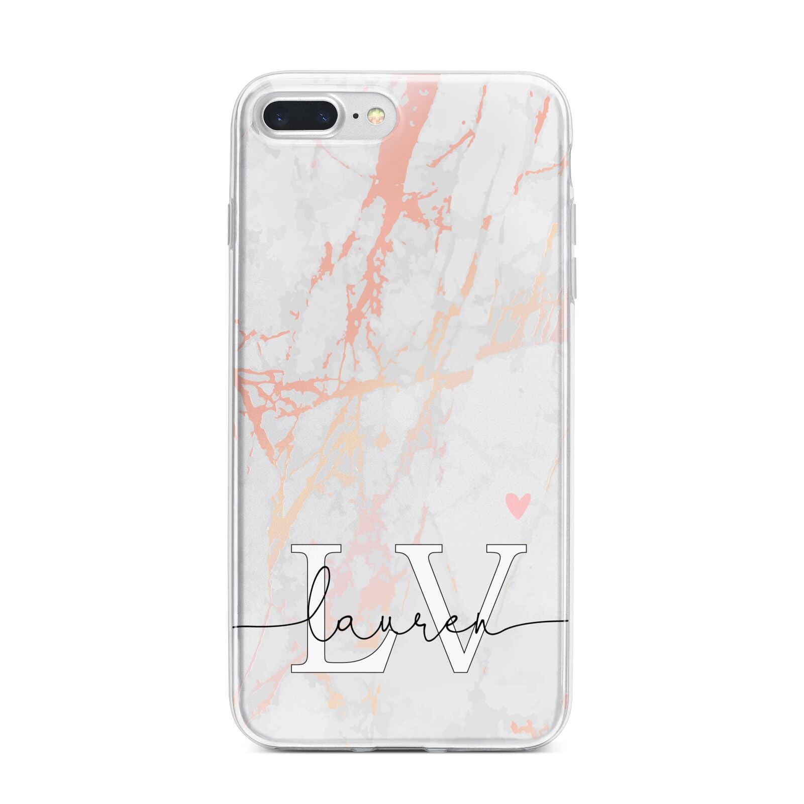 Personalised Initial Pink Marble iPhone 7 Plus Bumper Case on Silver iPhone