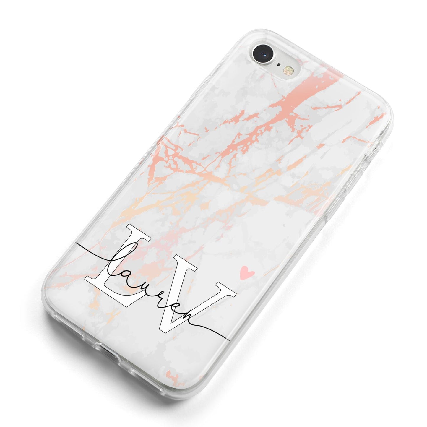 Personalised Initial Pink Marble iPhone 8 Bumper Case on Silver iPhone Alternative Image